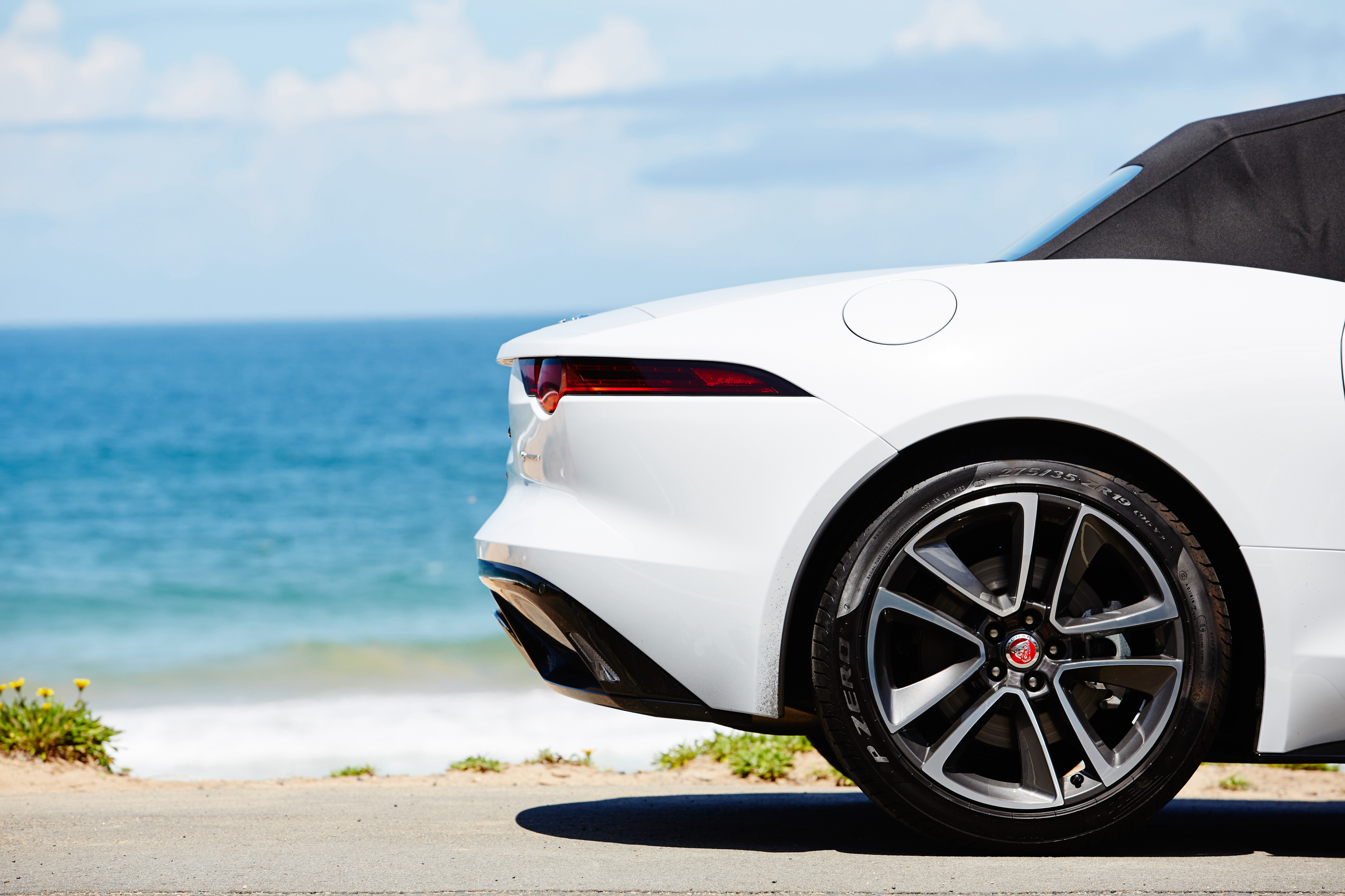 White Jaguar F-Type Convertible by the Ocean HD Wallpaper