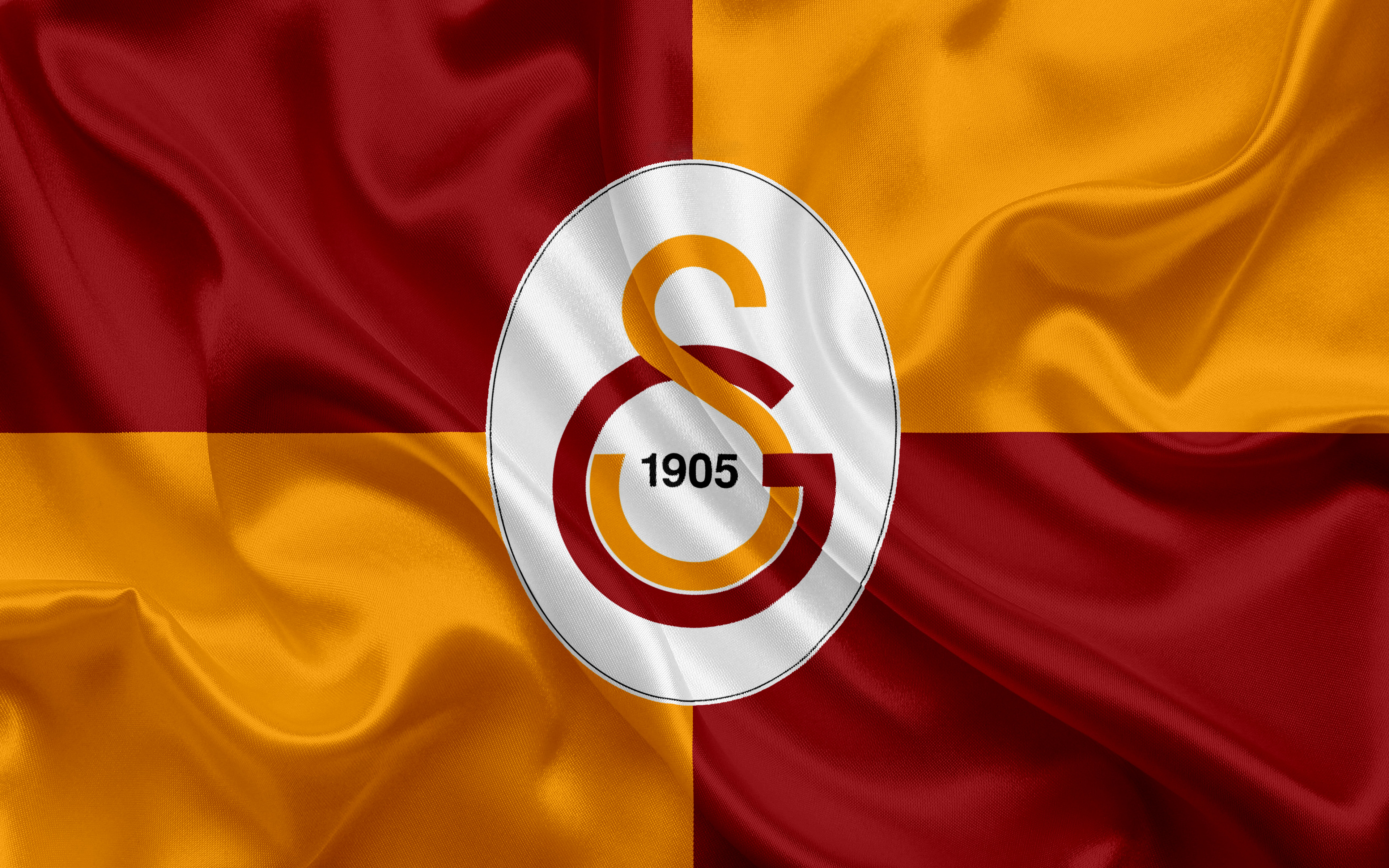 Galatasaray S.K. Logo on Red and Yellow Flag HD Wallpaper