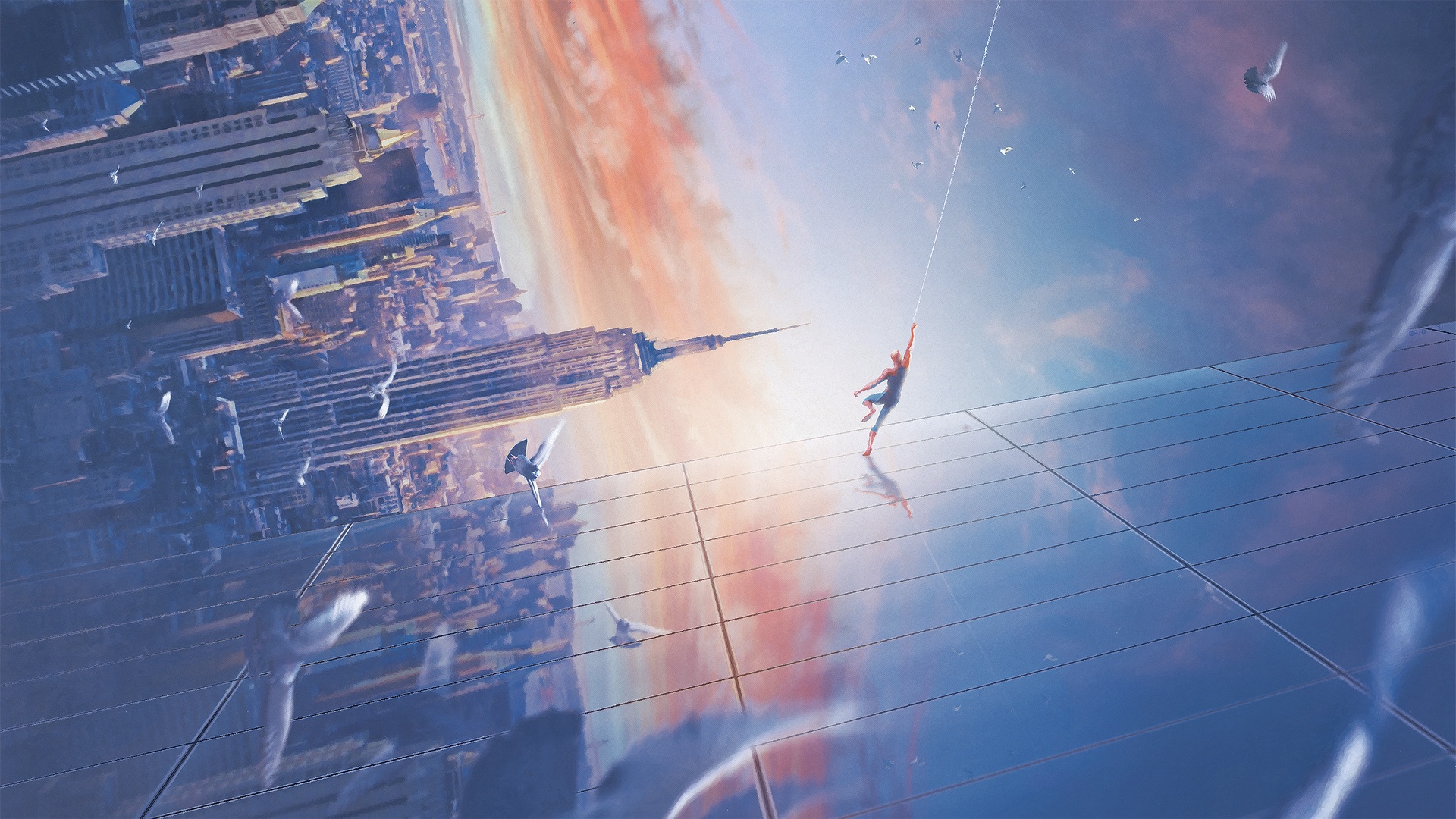 Spider-Man swinging through New York City HD Wallpaper