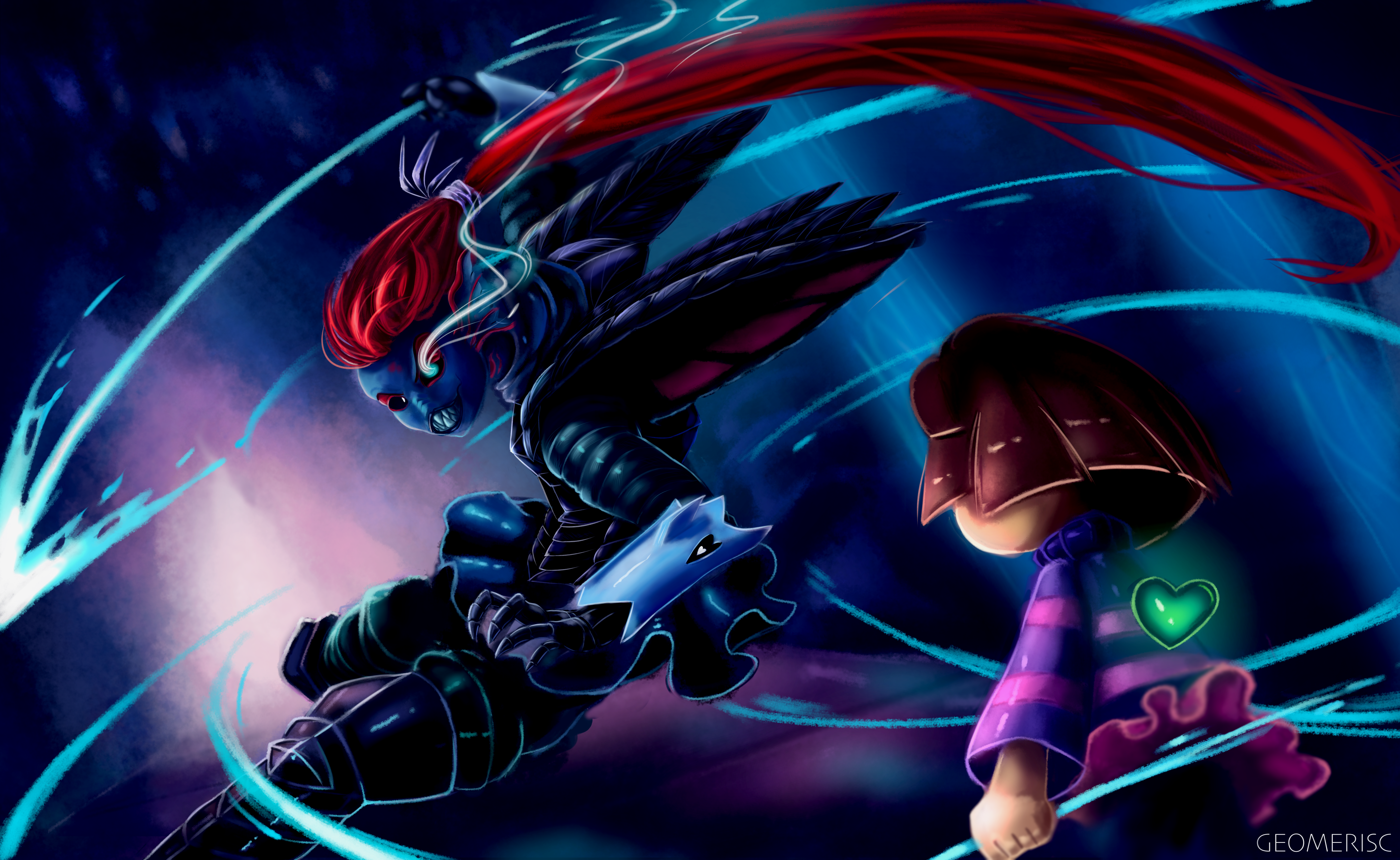 Undyne and Frisk from Undertale HD Wallpaper