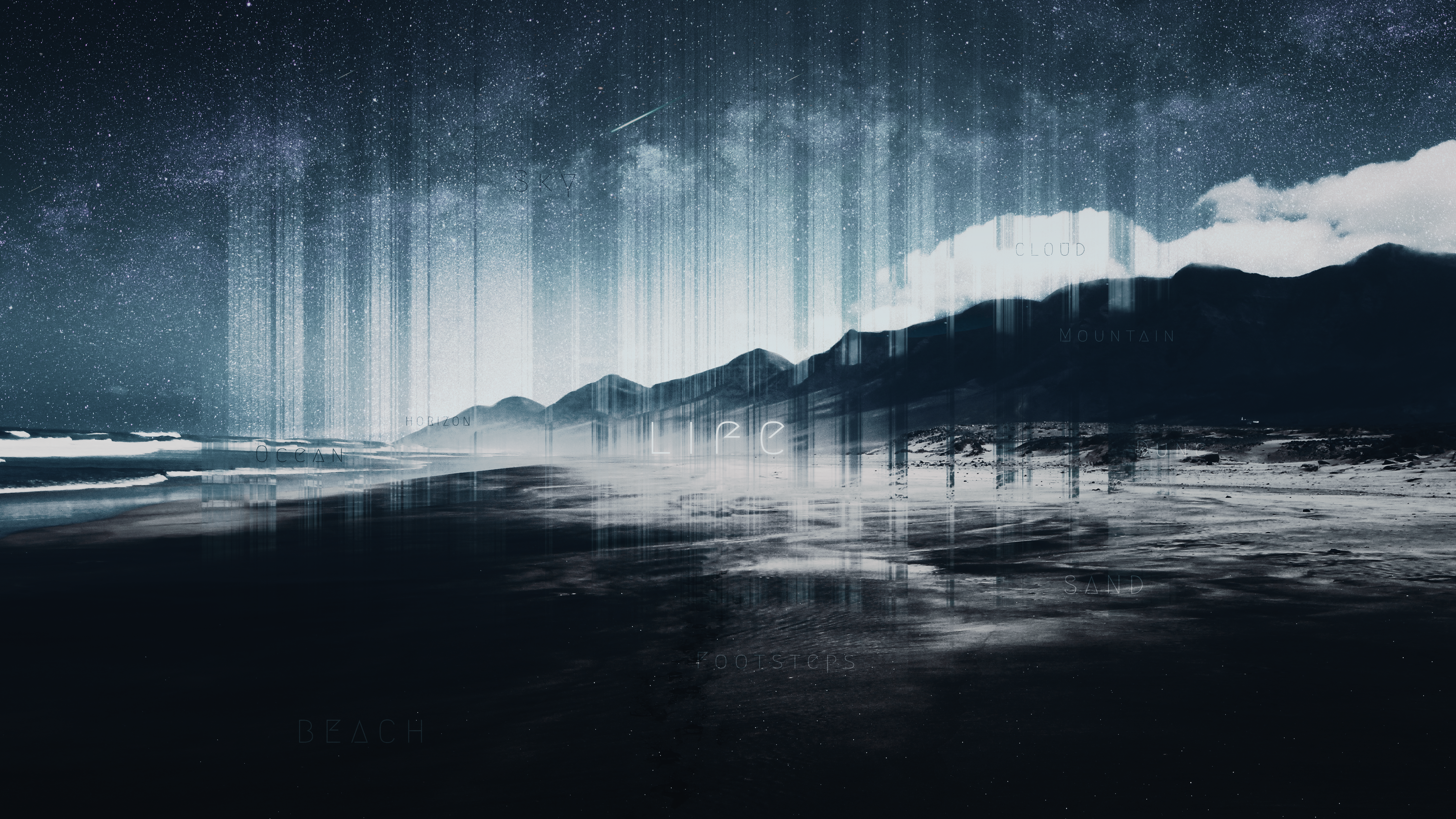 Dark beach with mountains and stars HD Wallpaper