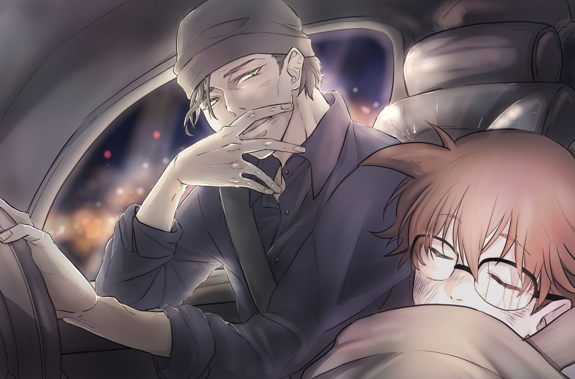 Contemplative Night Drive with Conan Edogawa and Shuichi Akai HD Wallpaper