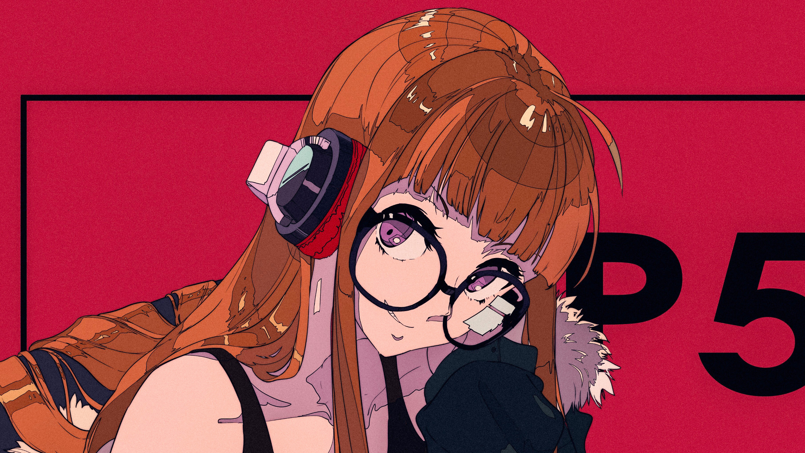 Futaba Sakura from Persona 5 wearing headphones and glasses HD Wallpaper
