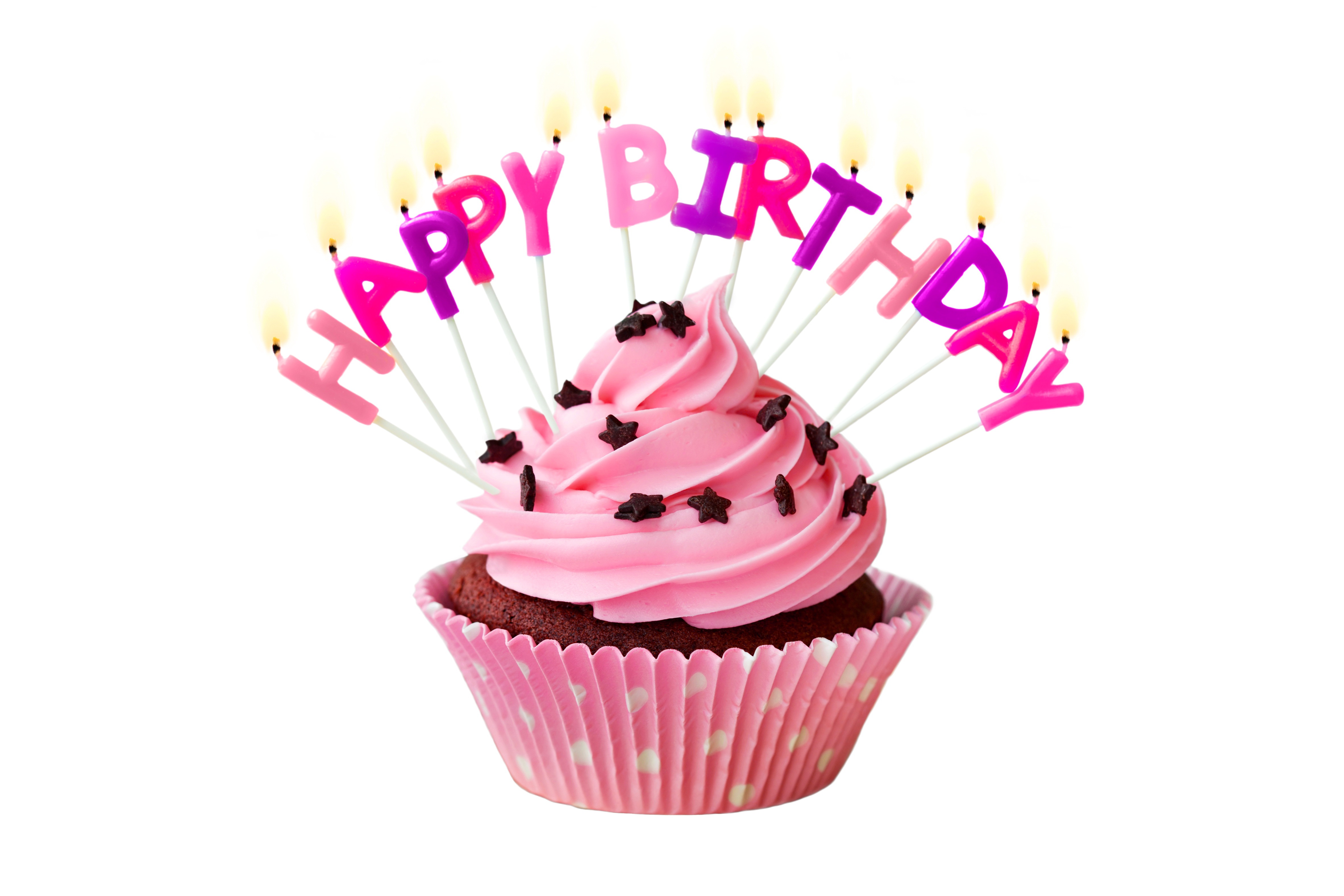 Happy Birthday Cupcake with Candles HD Wallpaper