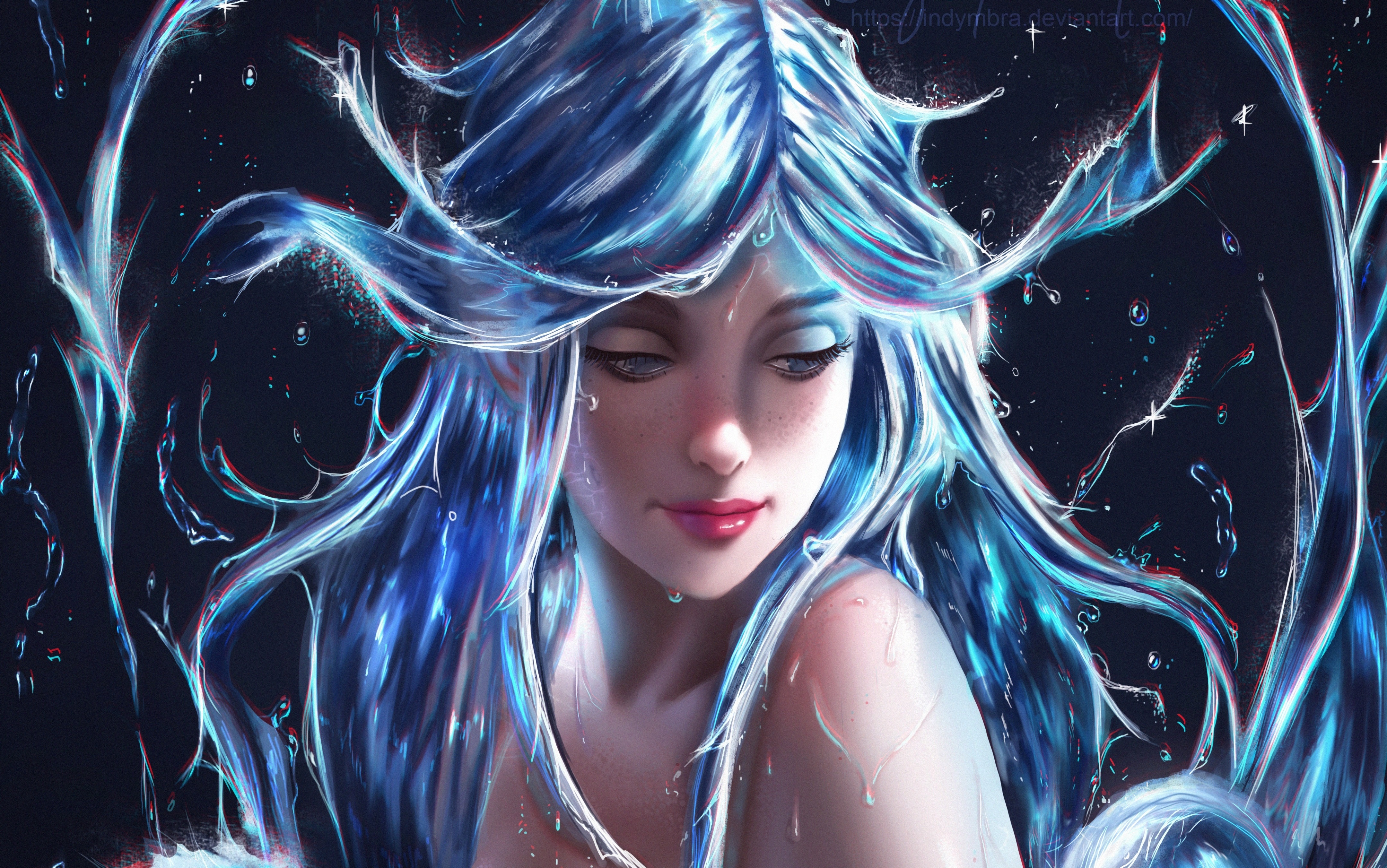Fantasy girl with blue water hair HD Wallpaper