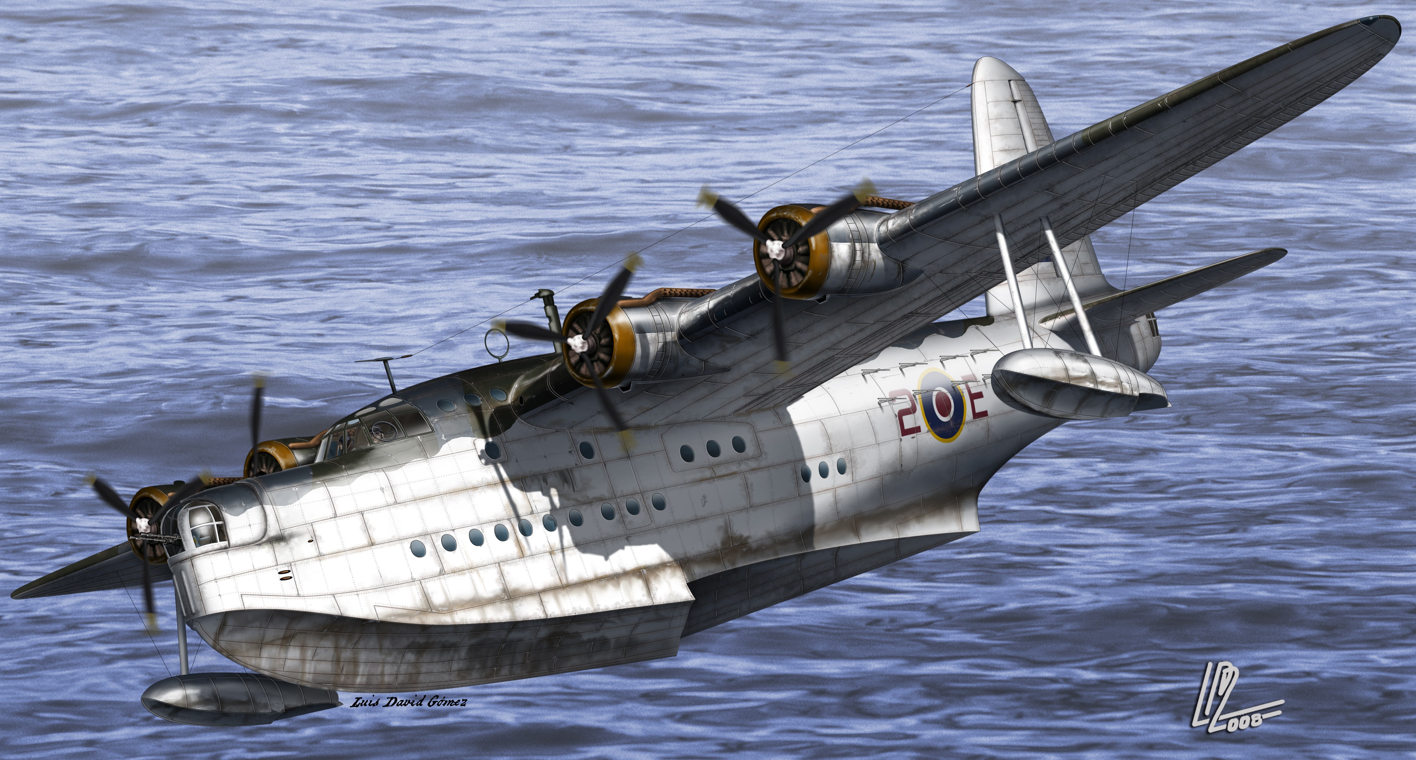 Short Sunderland flying boat over water HD Wallpaper