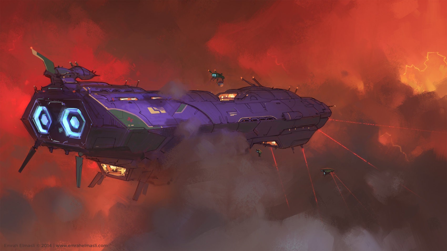 Purple spaceship in a red sky HD Wallpaper