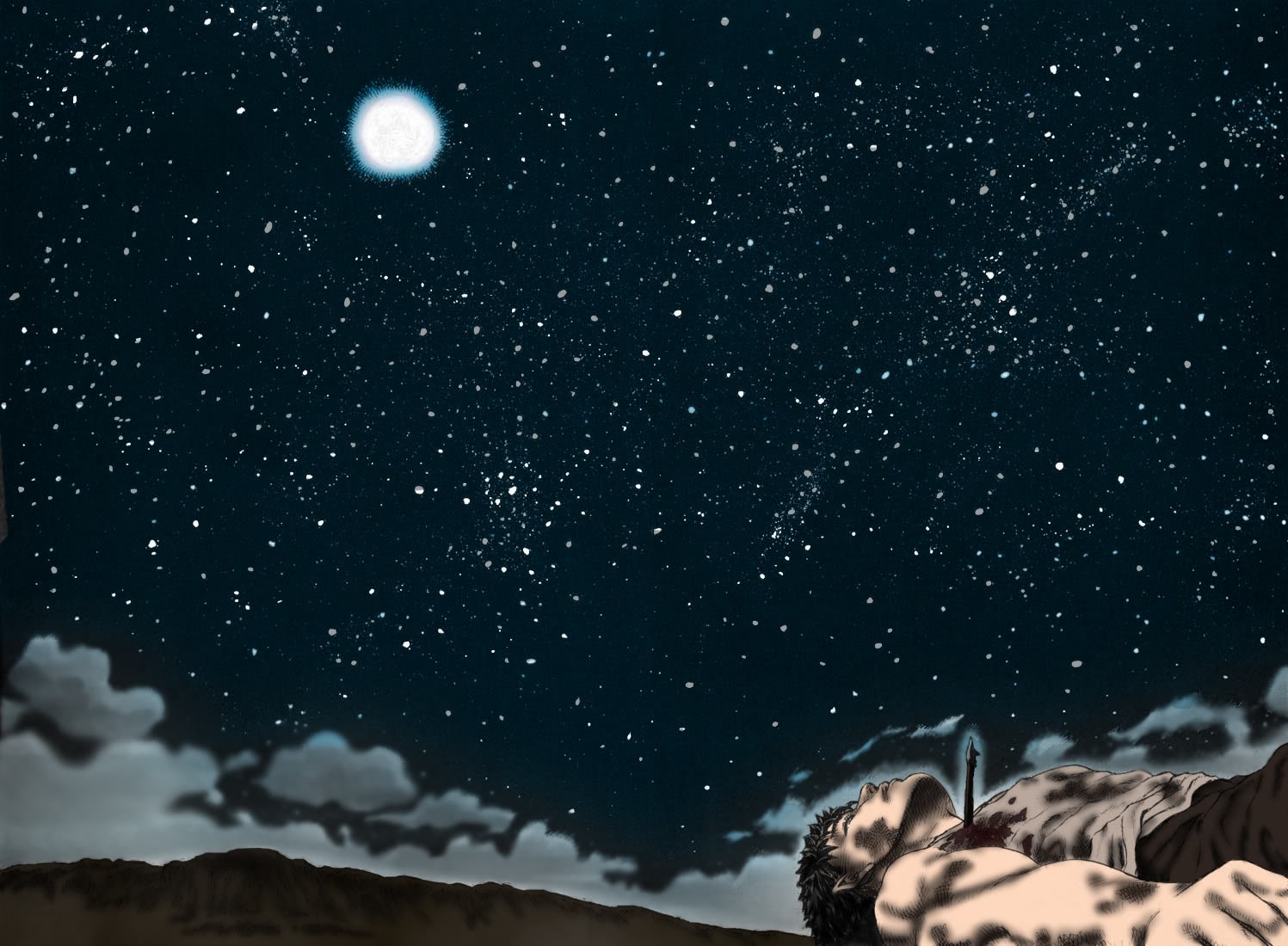 Guts from Berserk under the starry night sky HD Wallpaper