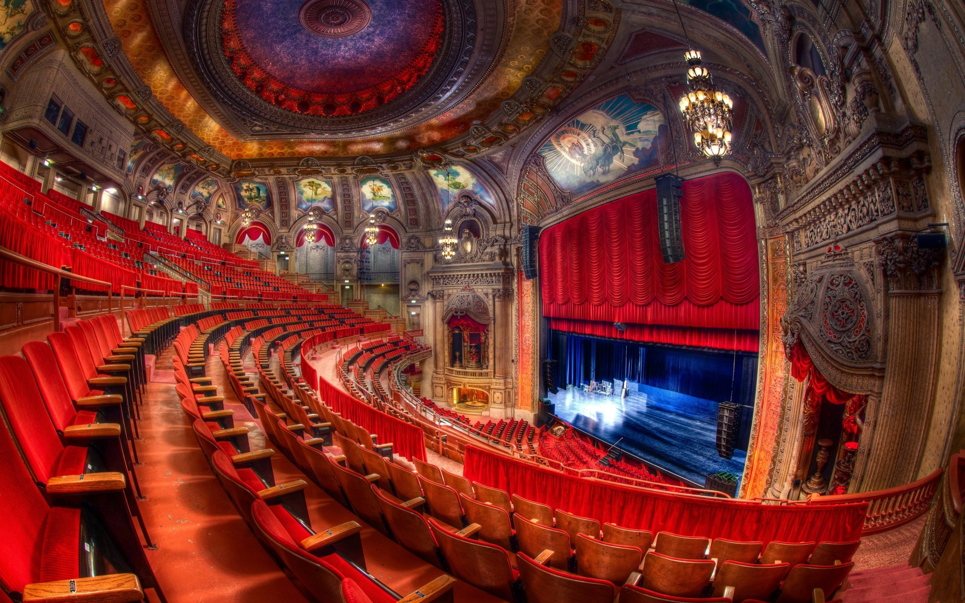 Grand Opera House Interior with Red Seats and Stage HD Wallpaper