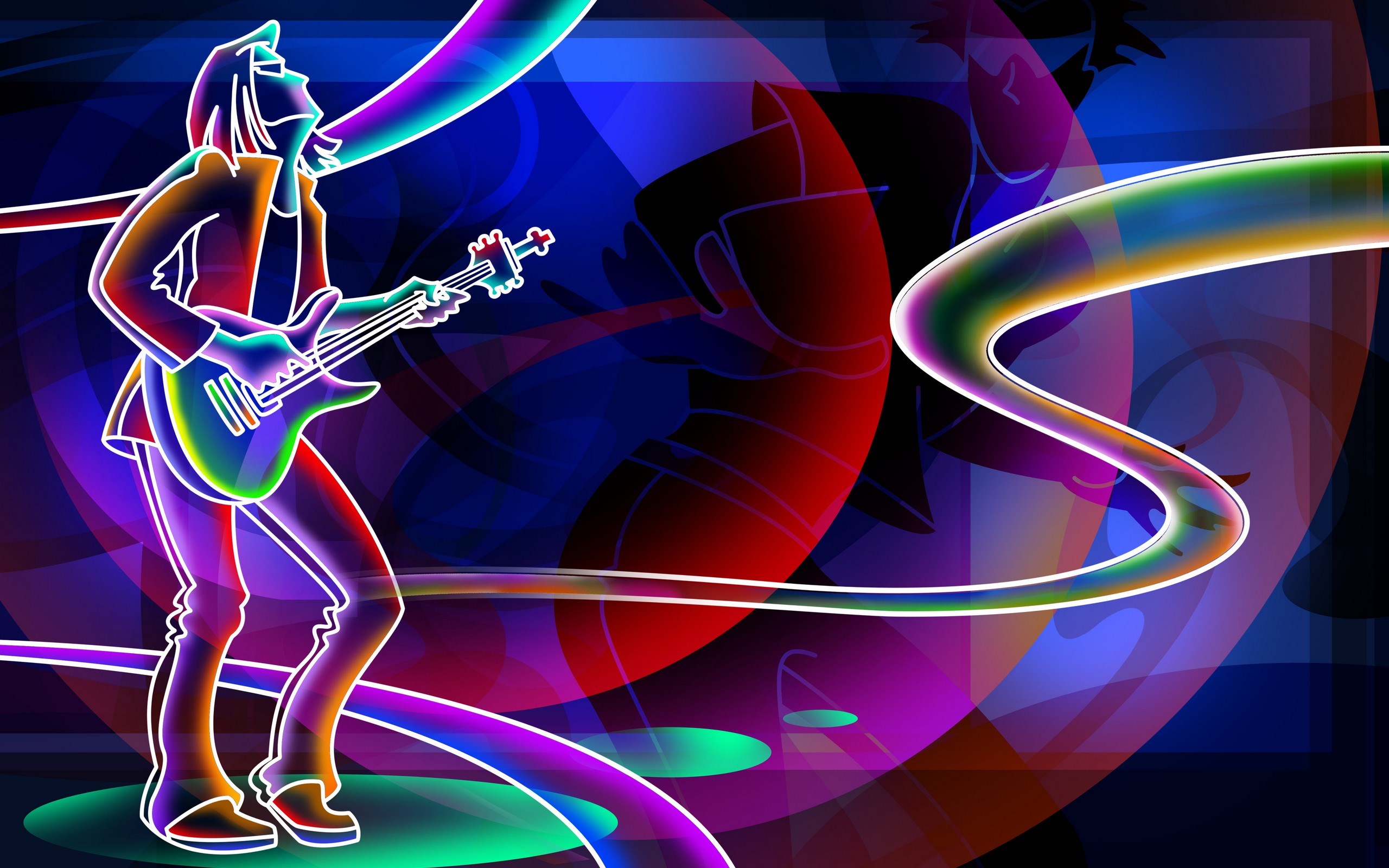 Musician playing electric guitar with neon lights HD Wallpaper