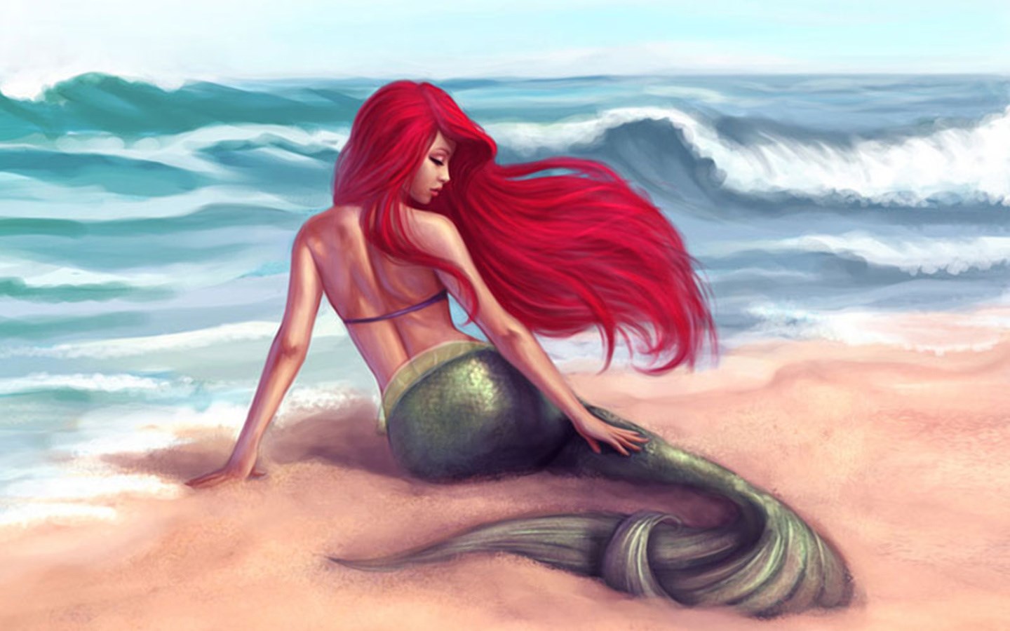 Ariel the mermaid sitting on a beach HD Wallpaper