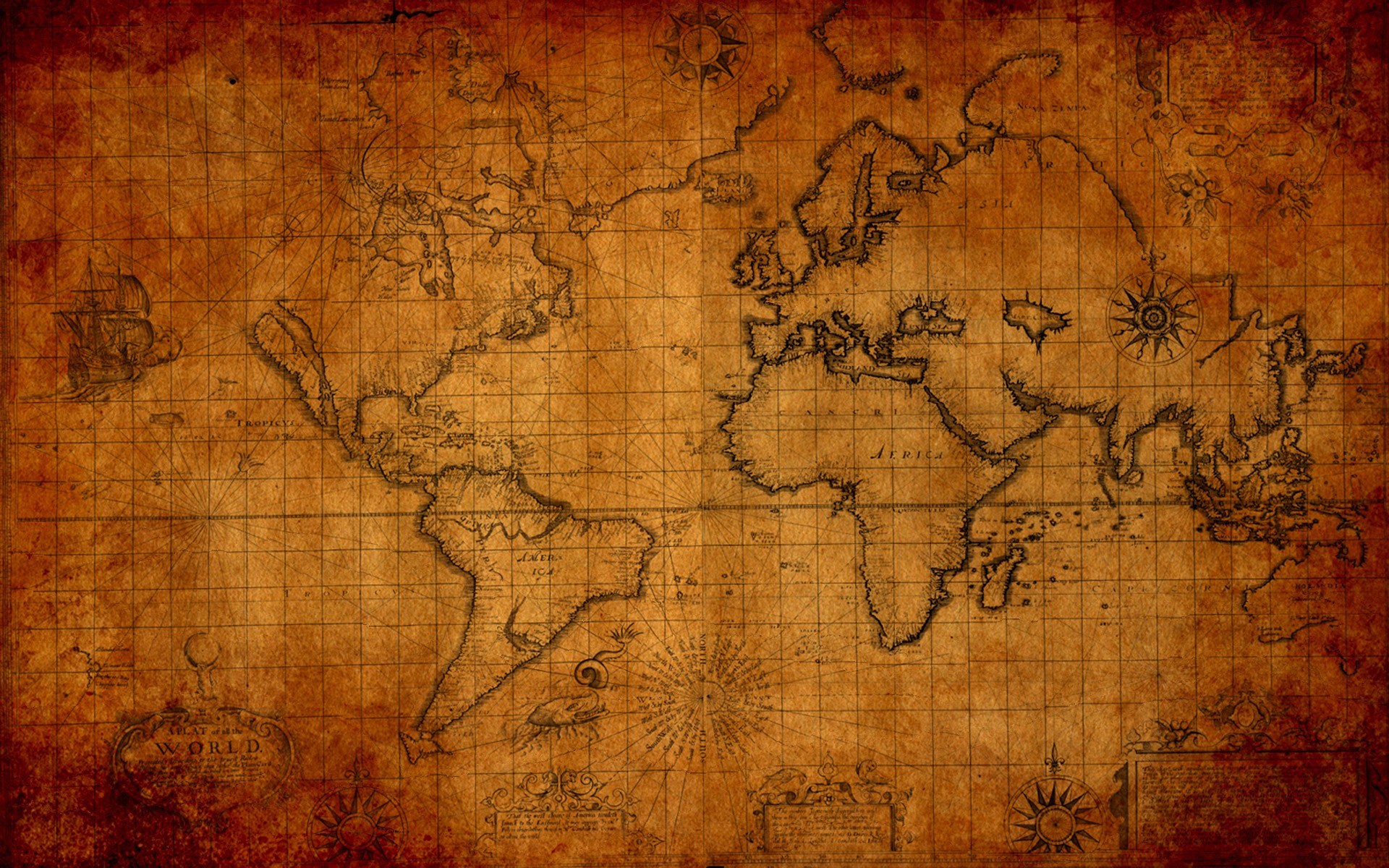 Vintage World Map with Nautical Elements HD Wallpaper