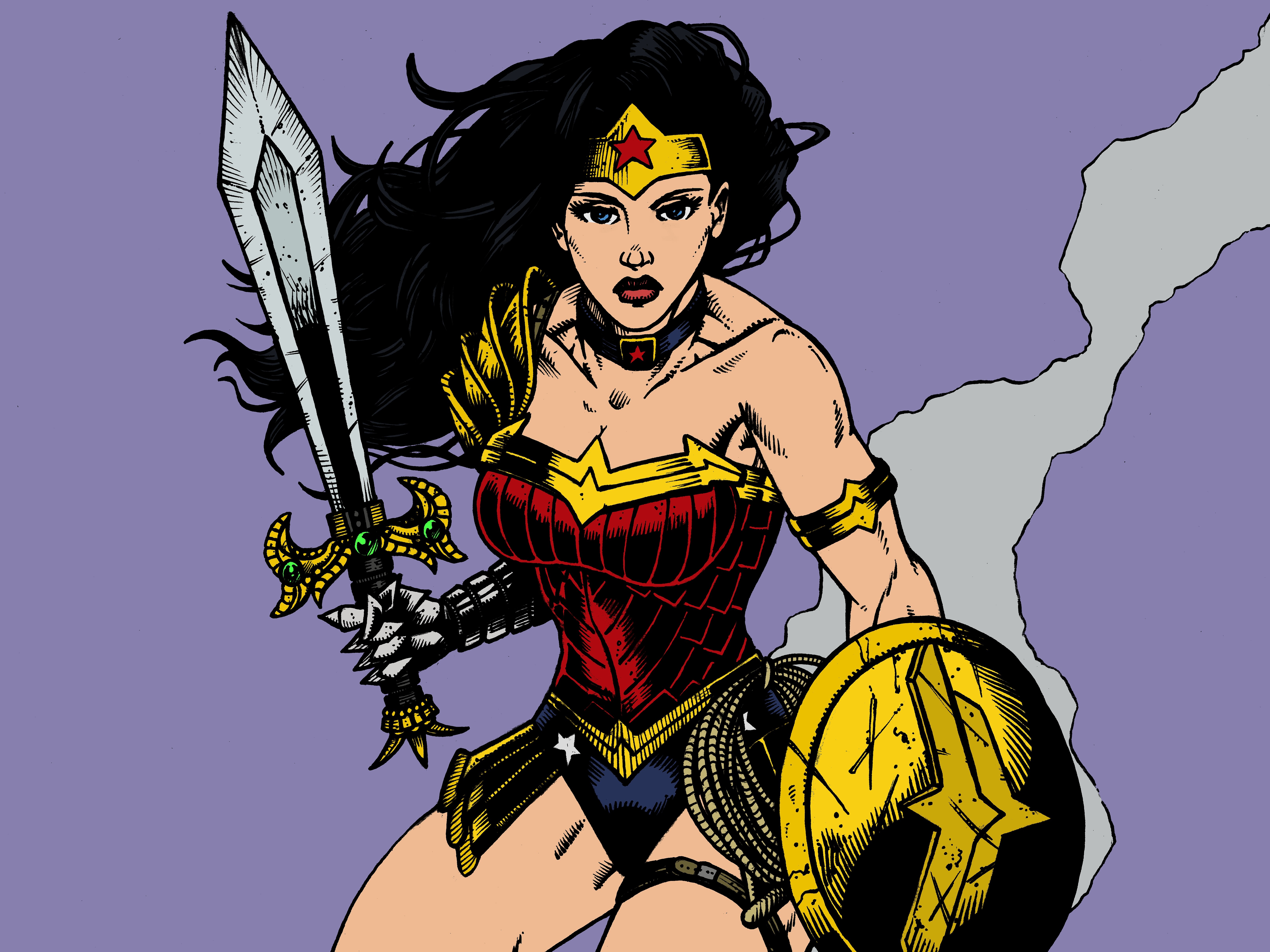 Wonder Woman with Sword and Shield HD Wallpaper