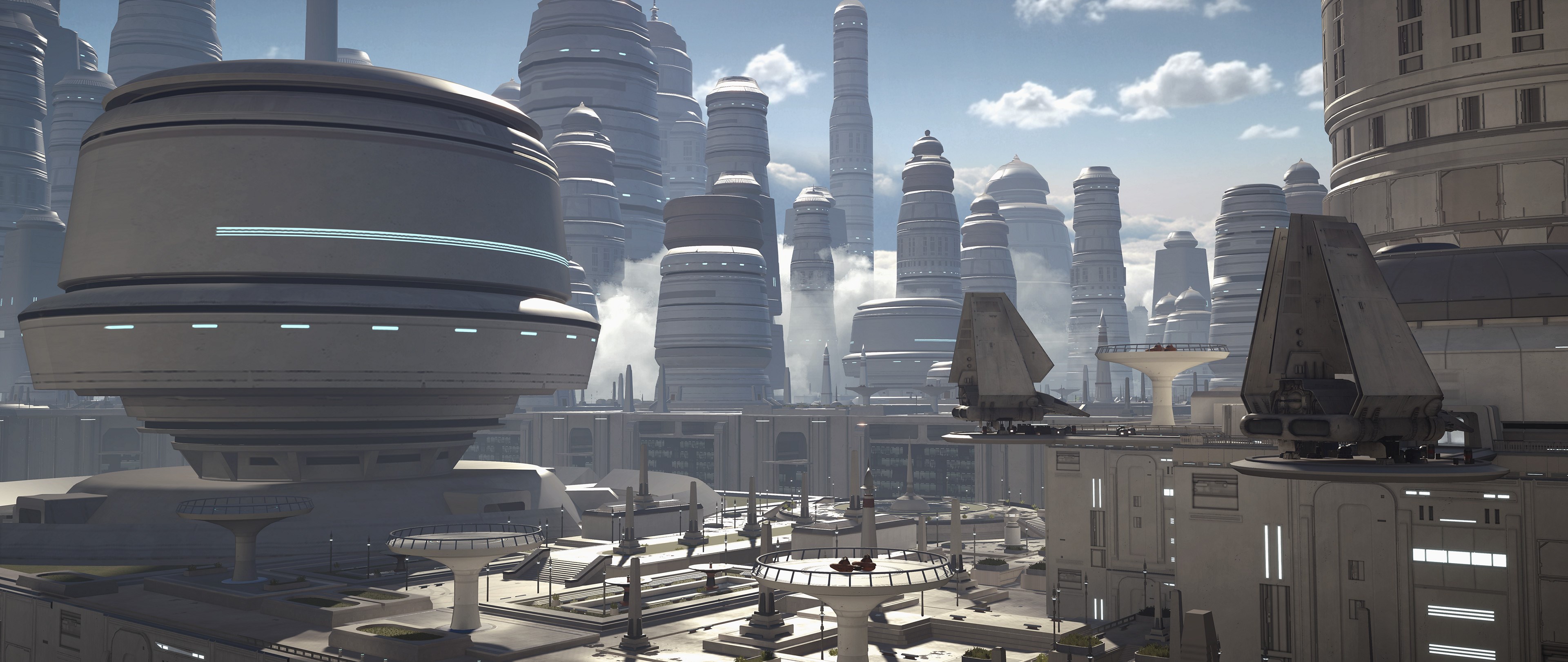 Star Wars Battlefront 2015 cityscape with buildings and ships HD Wallpaper