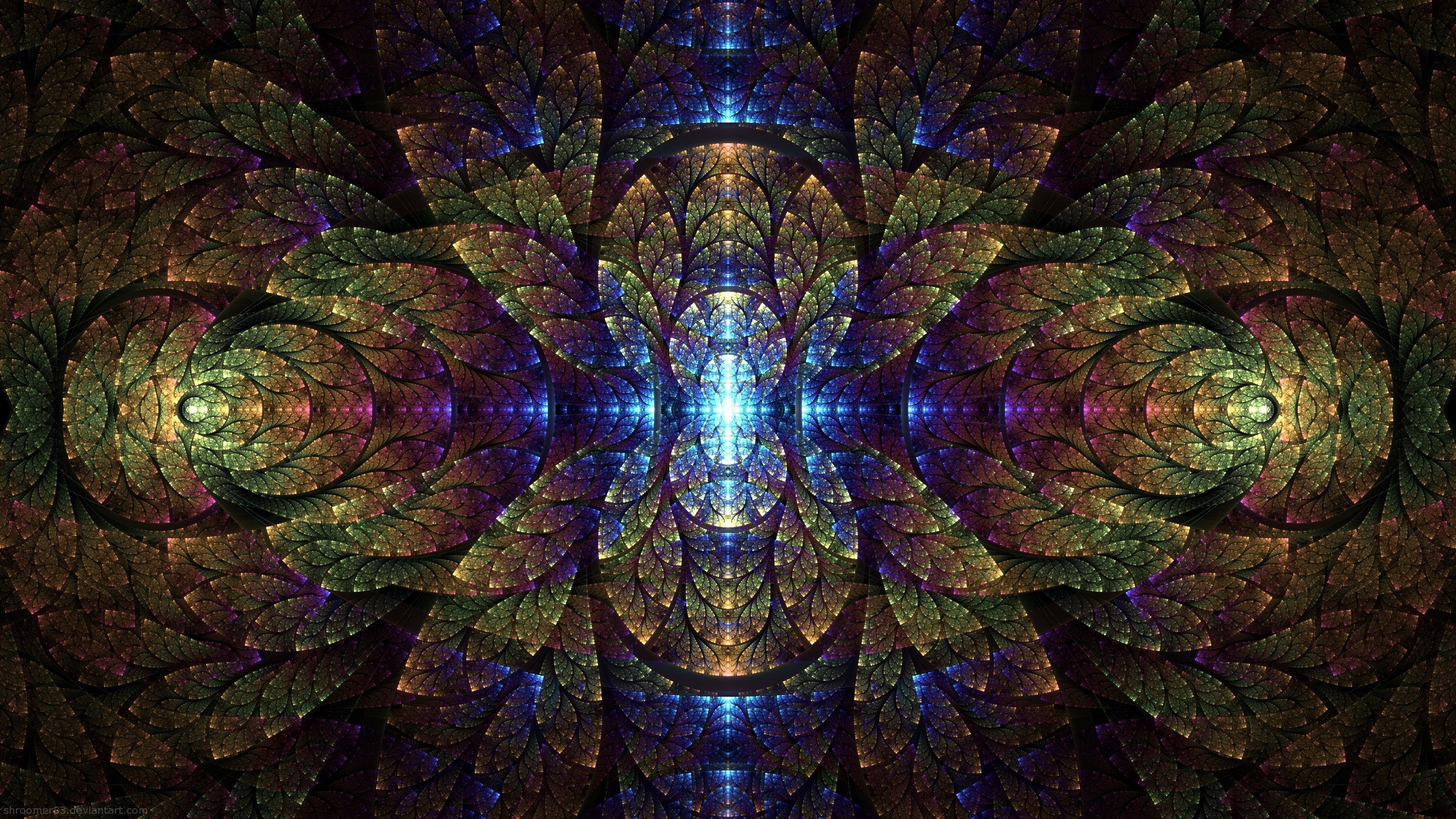 Fractal pattern with blue and gold colors HD Wallpaper