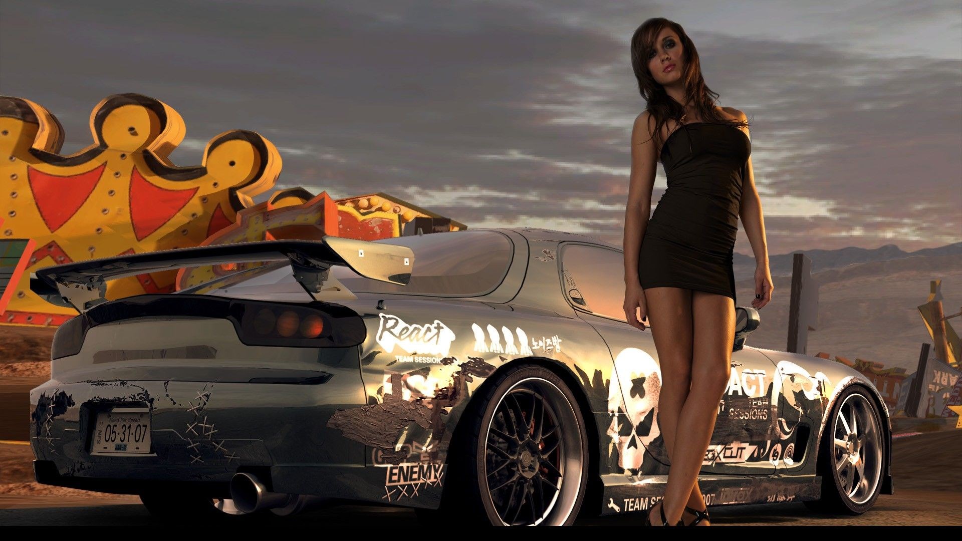 Woman and modified car in Need for Speed: ProStreet HD Wallpaper