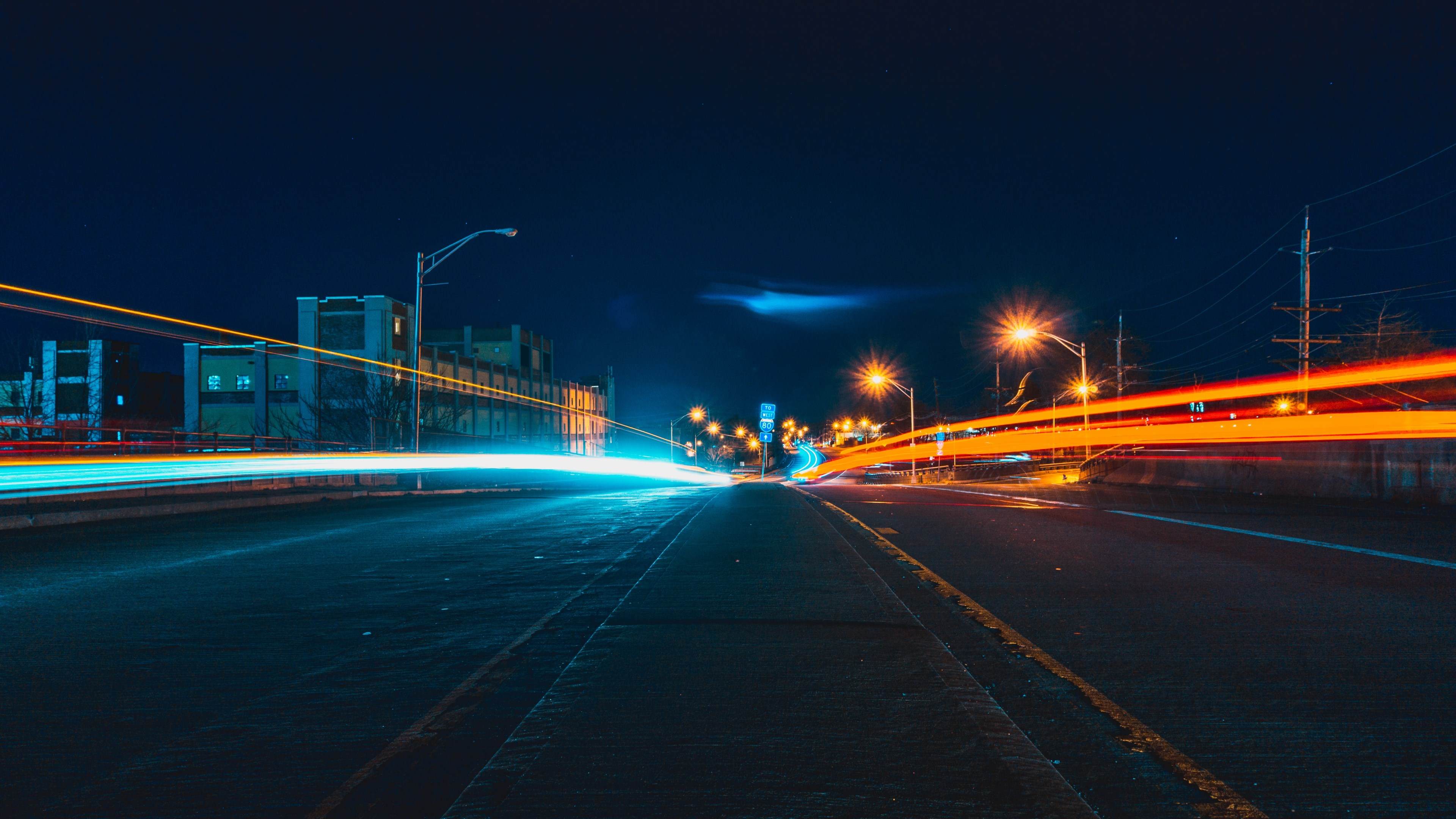 4K Nighttime City Road Light Trails HD Wallpaper