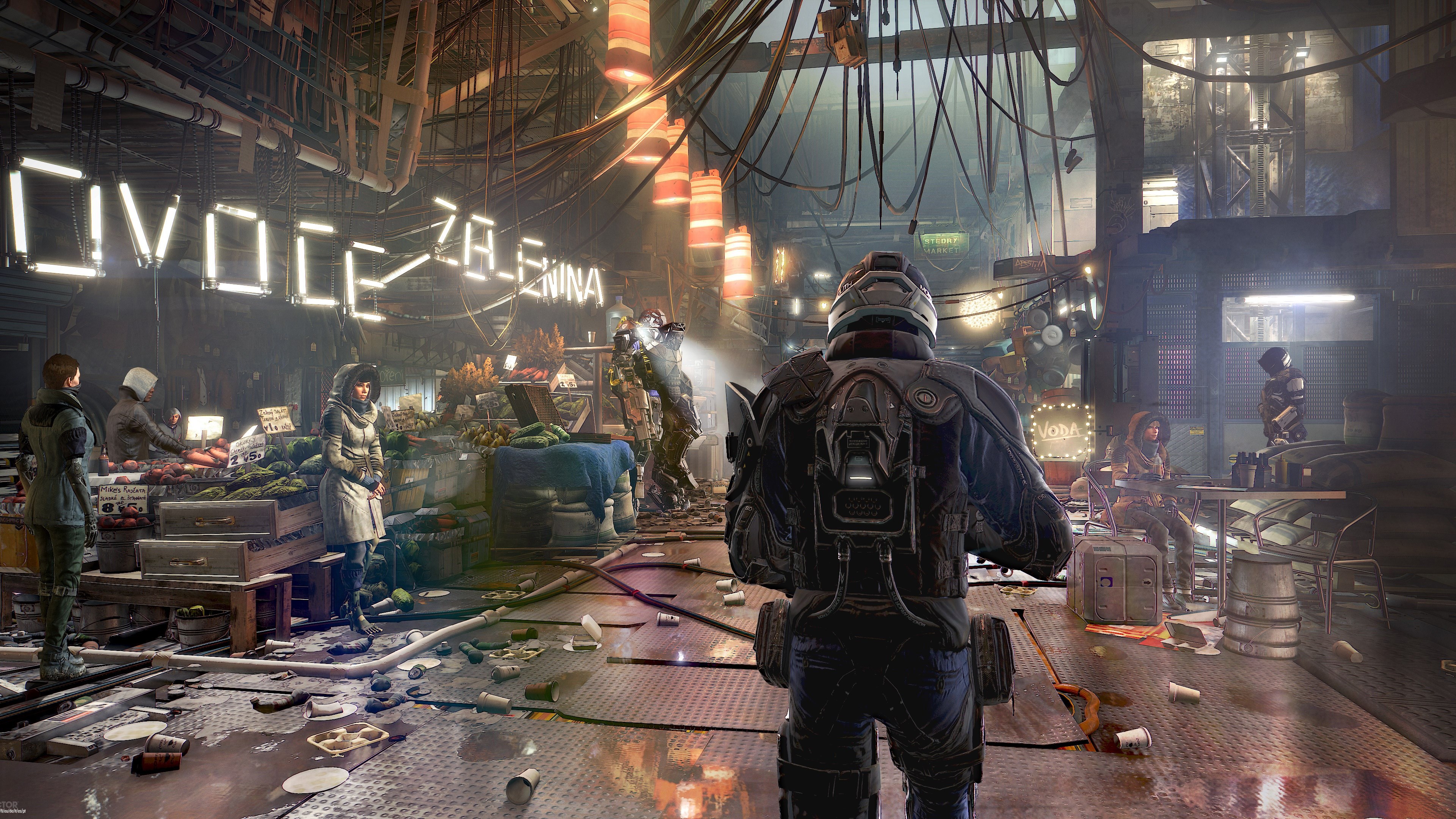 4K Cyberpunk Market Scene HD Wallpaper