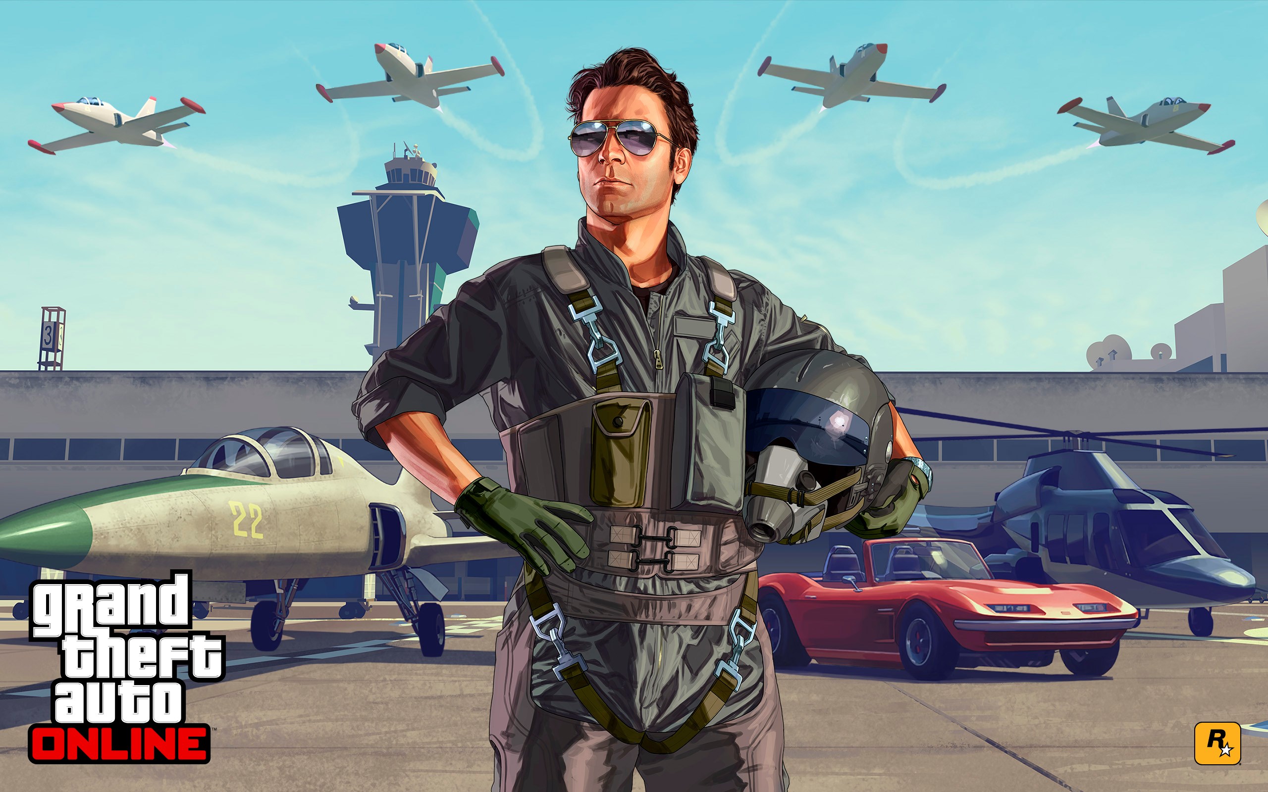 Grand Theft Auto Online pilot with aircraft HD Wallpaper
