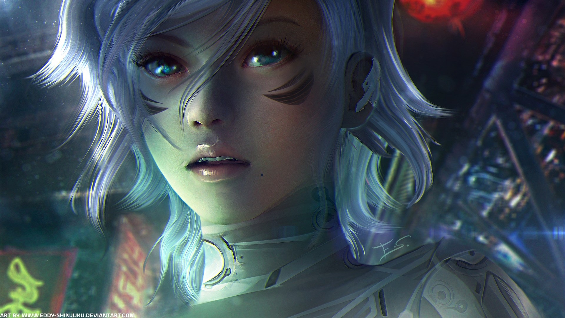 Anime girl with white hair and blue eyes HD Wallpaper