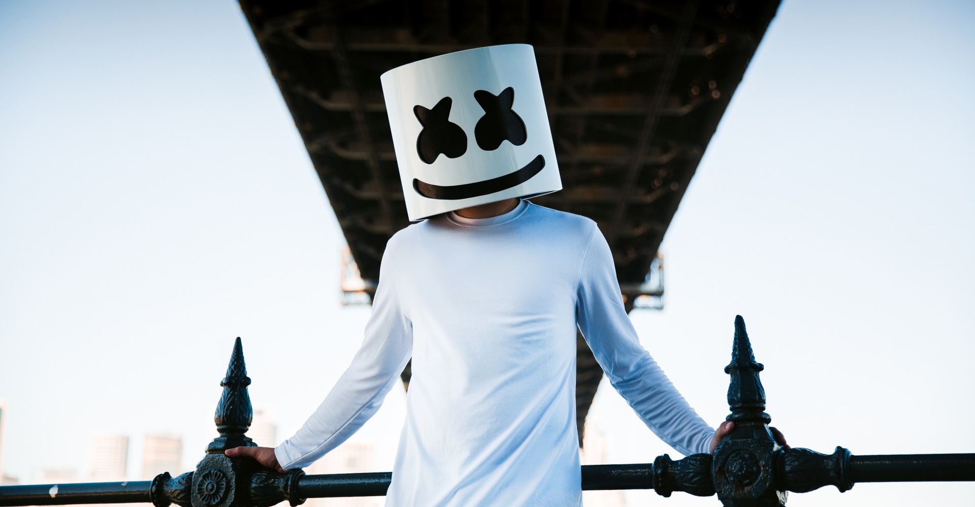 Person Wearing Marshmello Helmet Under Bridge HD Wallpaper