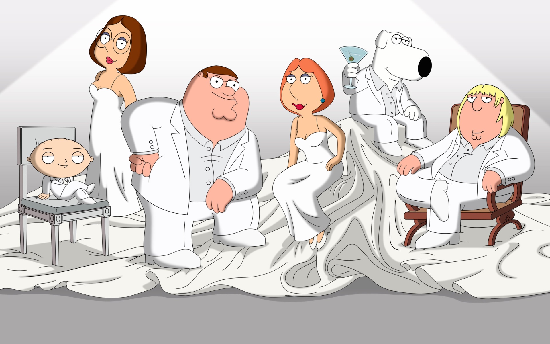 Family Guy characters in white formal wear HD Wallpaper
