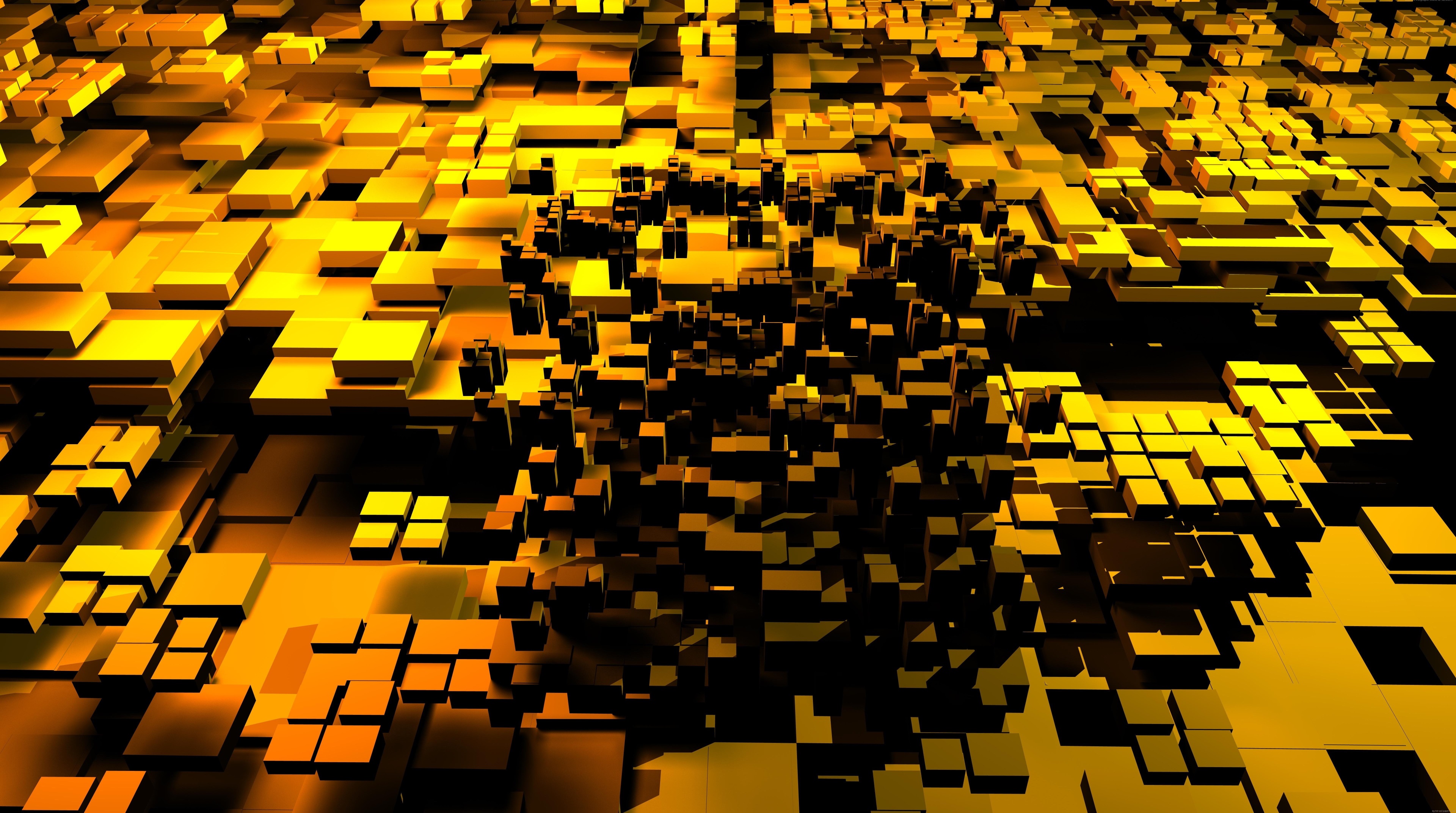 Abstract golden cubes landscape 4K HD Wallpaper