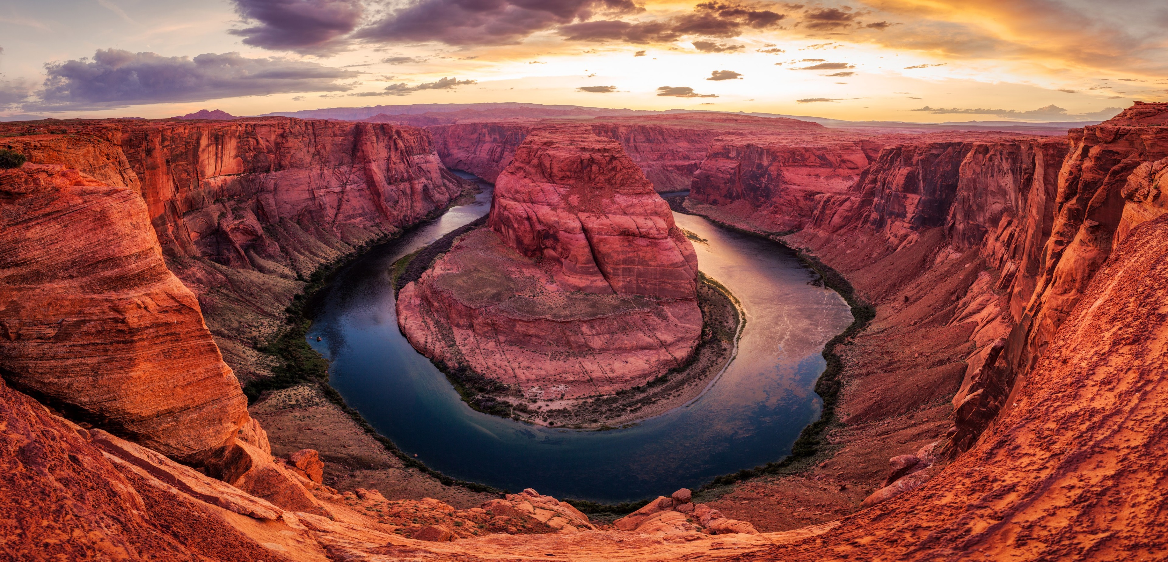 Horseshoe Bend at sunset, 4K HD Wallpaper
