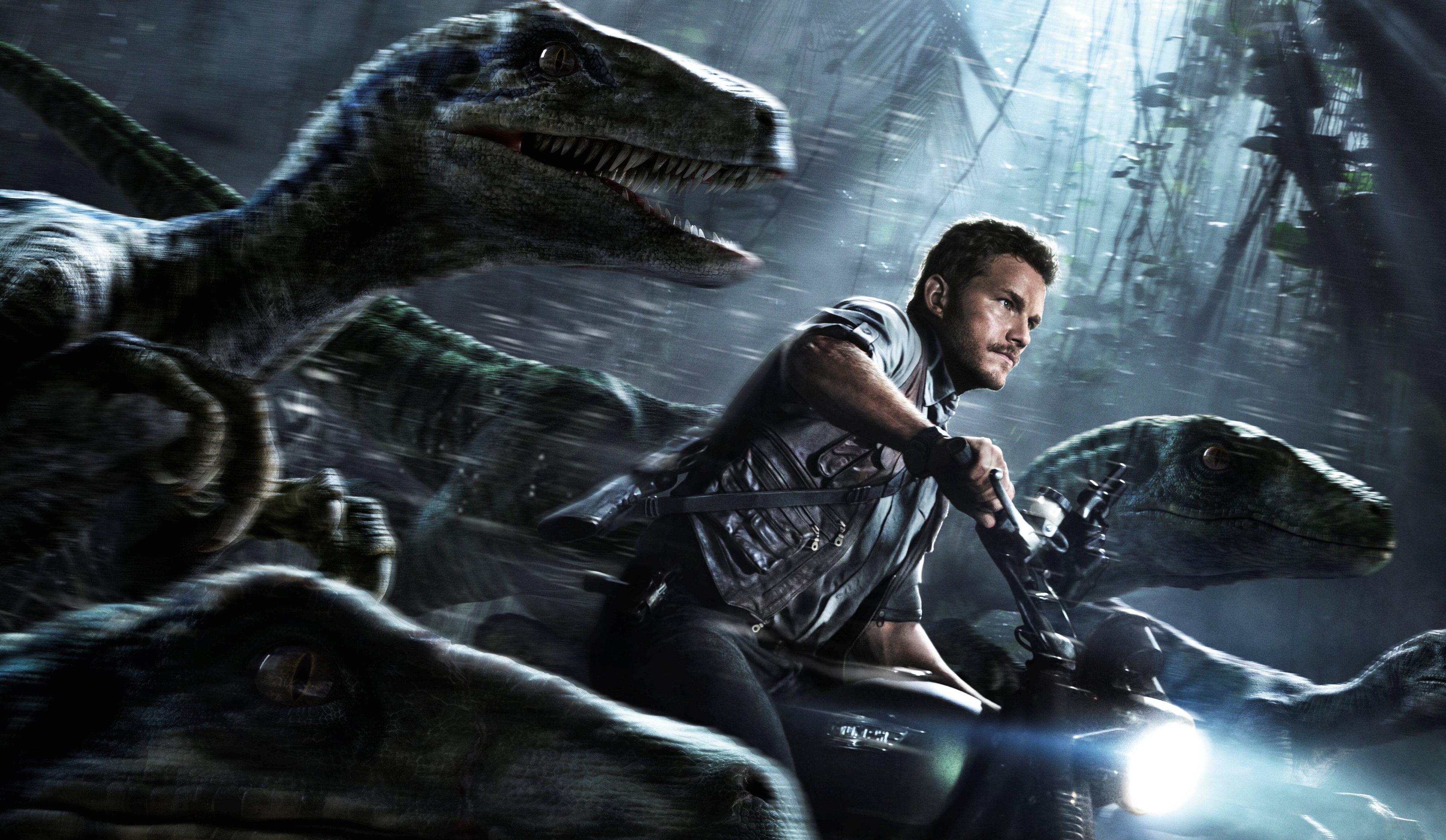 Chris Pratt and Velociraptors in Jurassic World 4K HD Wallpaper