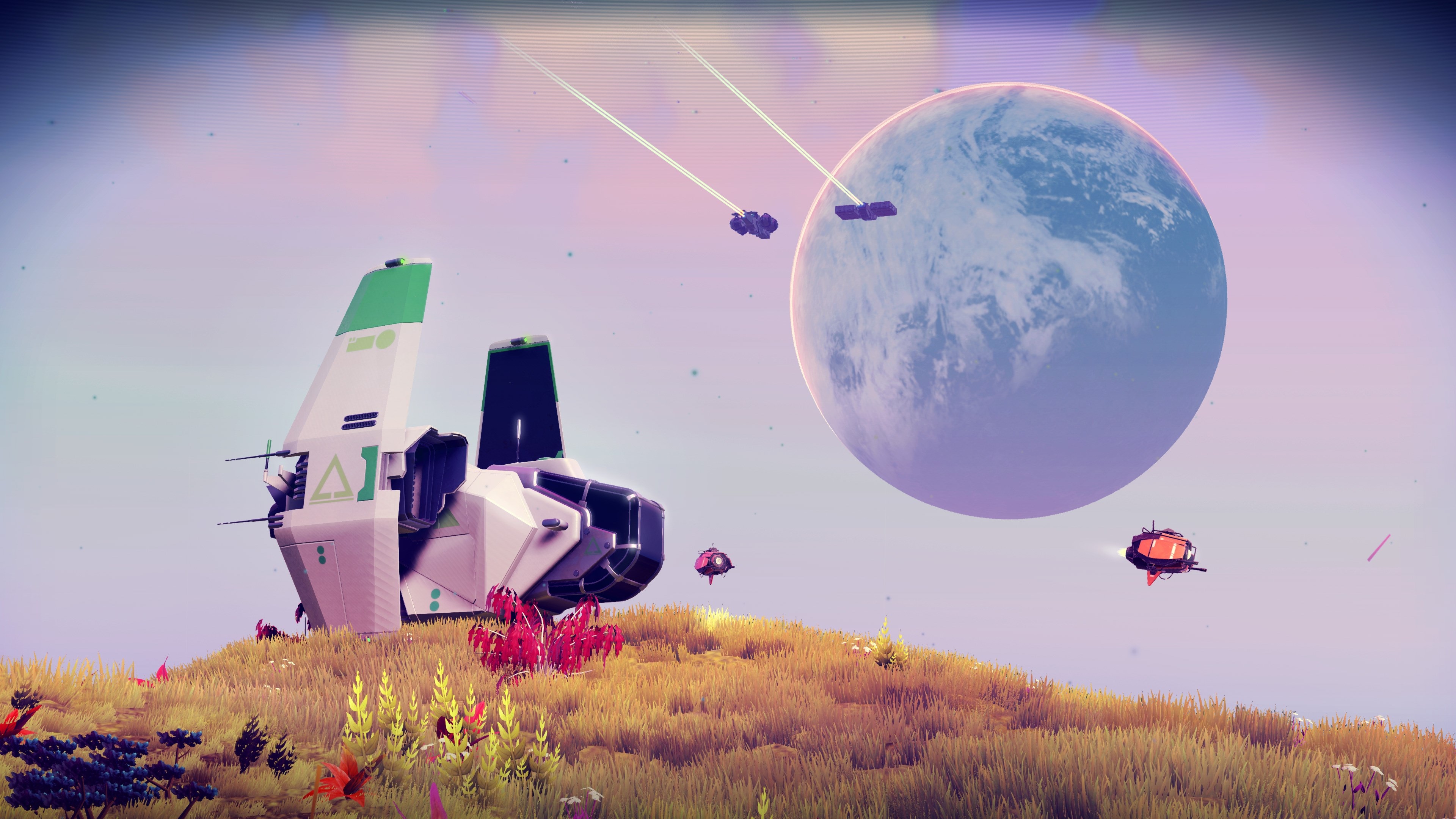 No Man's Sky 4K Spaceship and Planet HD Wallpaper