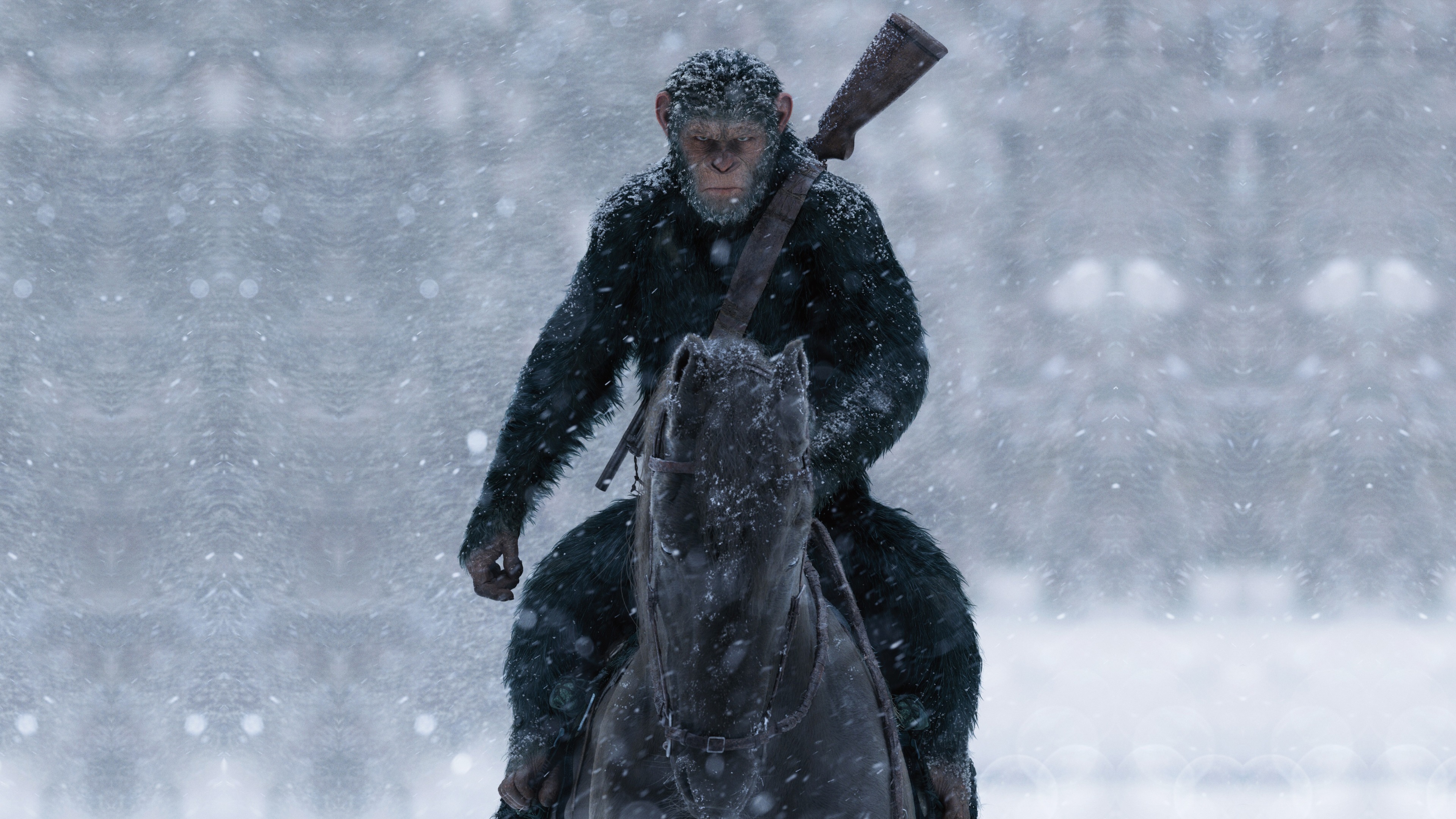 Caesar from Planet of the Apes on horseback in snow HD Wallpaper