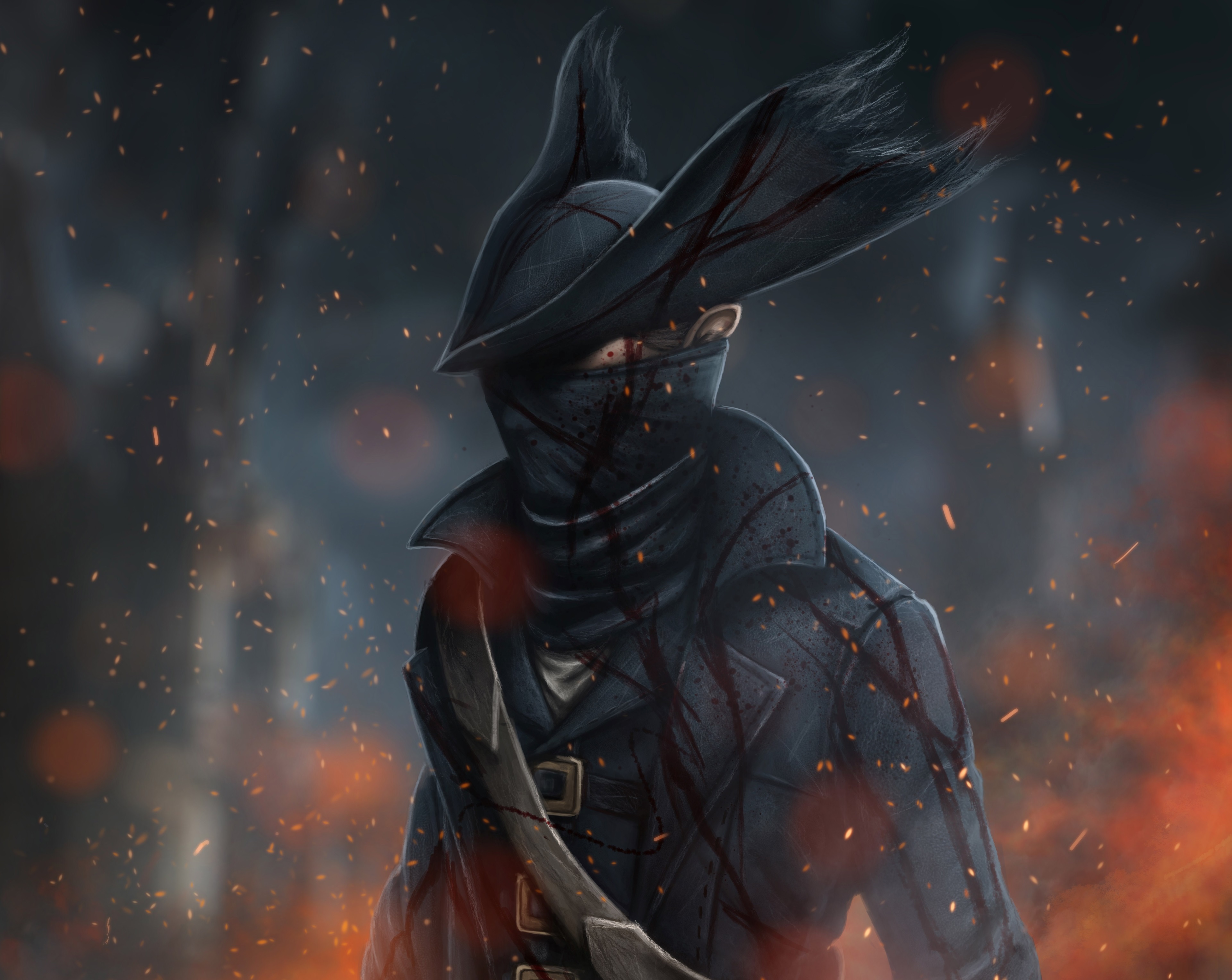 Hunter from Bloodborne with blood splatters HD Wallpaper