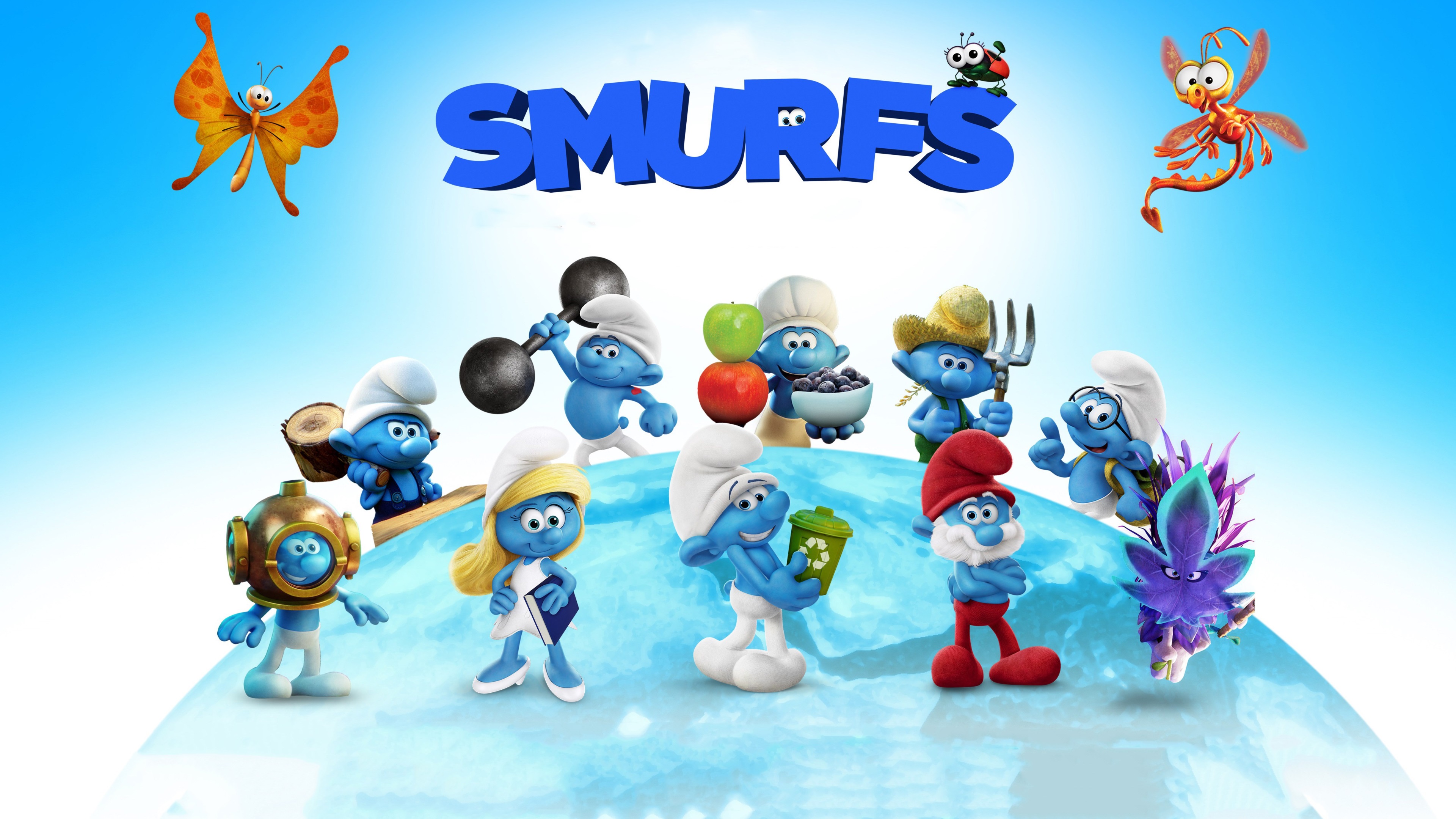 Smurfs characters with title 4K HD Wallpaper