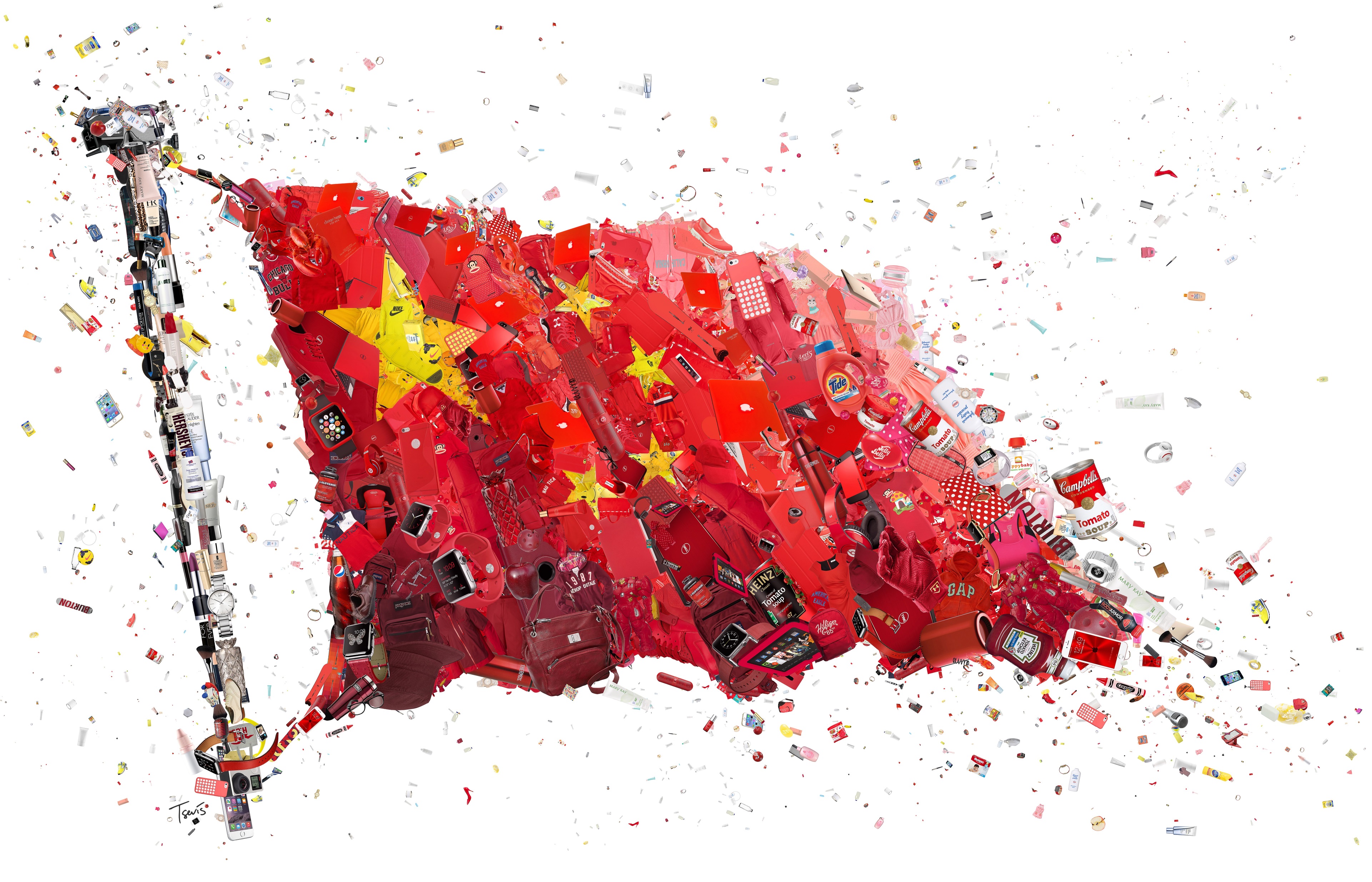 China flag made of consumer products HD Wallpaper