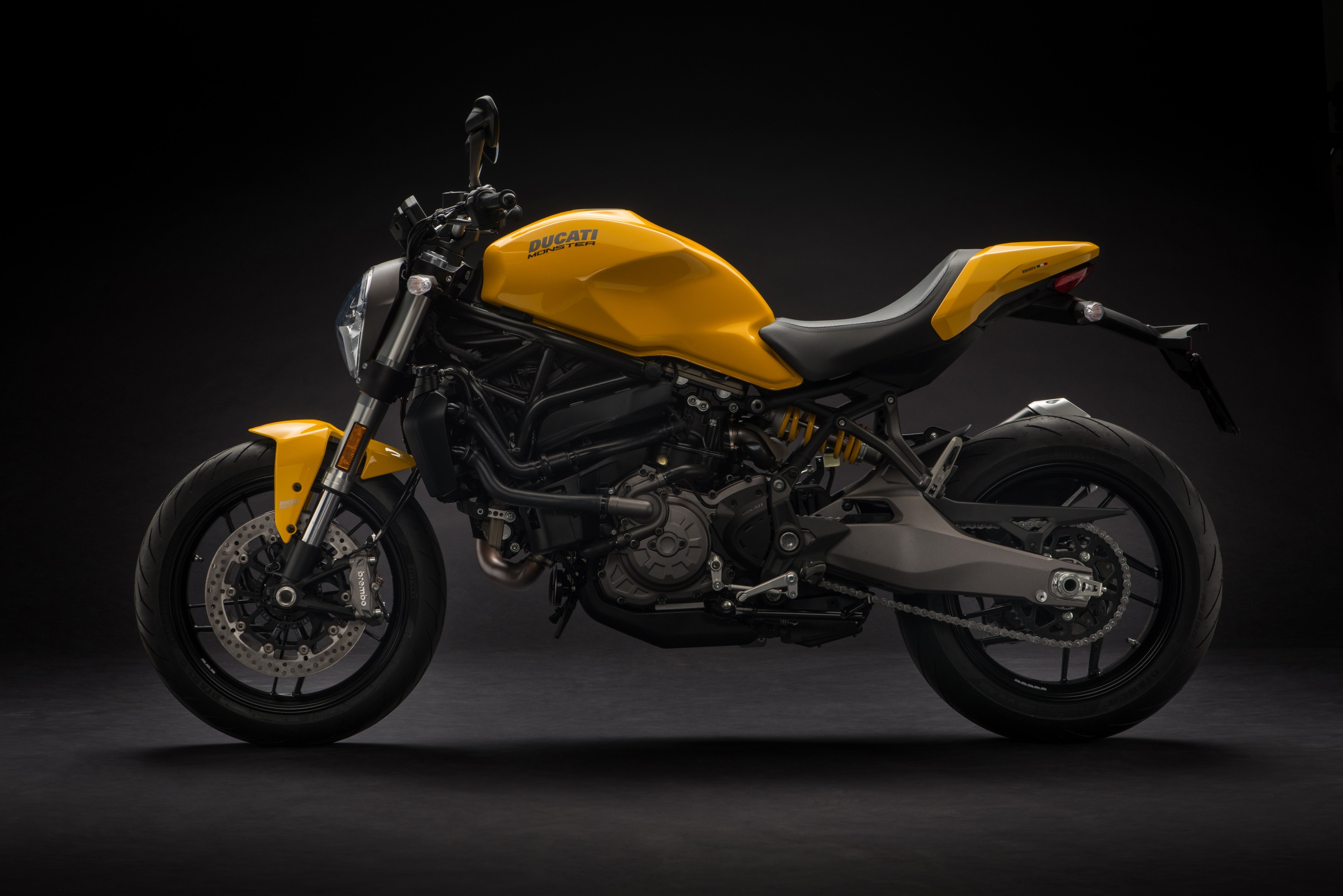 Yellow Ducati Monster 821 motorcycle HD Wallpaper
