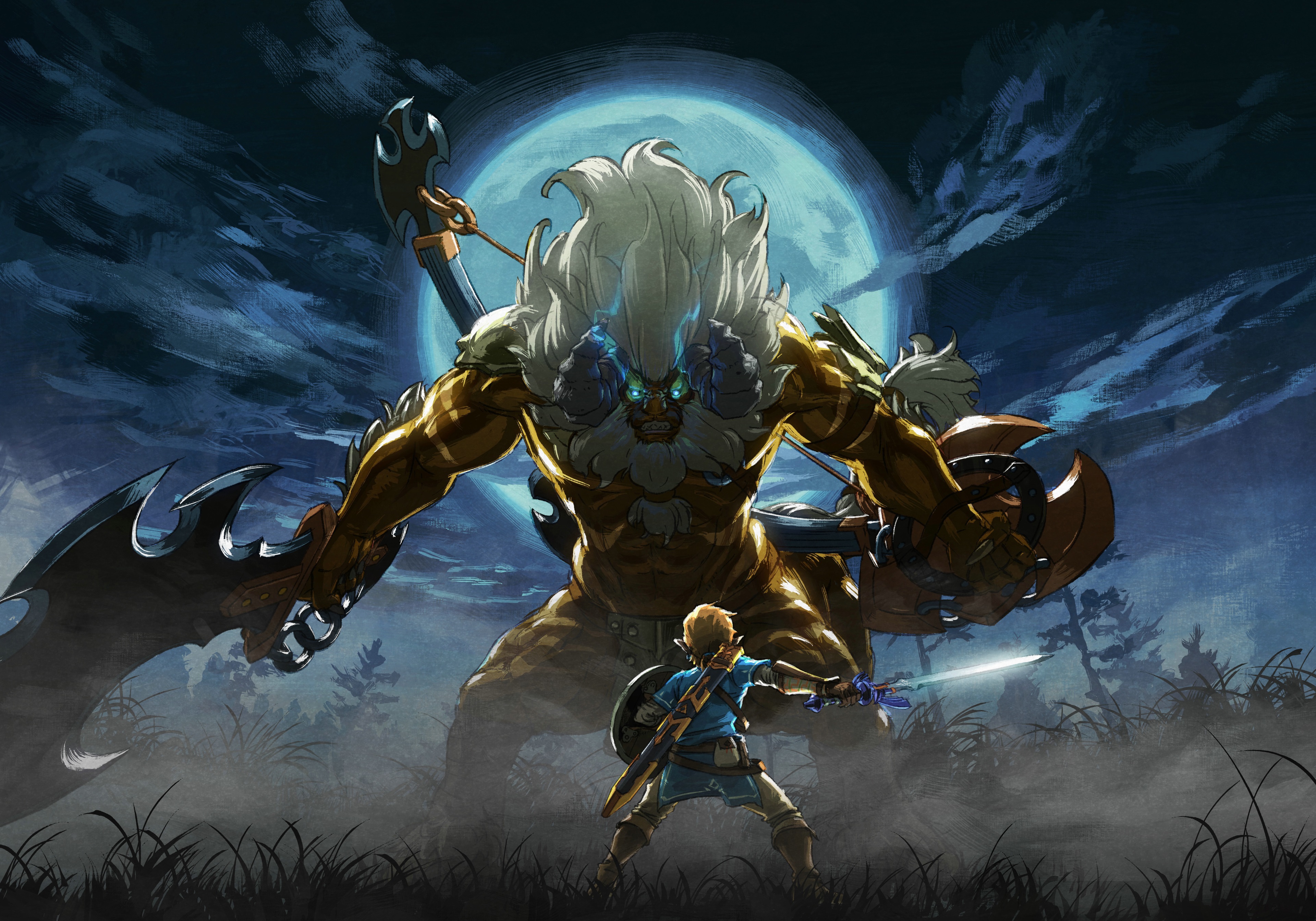 Link faces a Lynel in The Legend of Zelda: Breath of the Wild 4K HD Wallpaper
