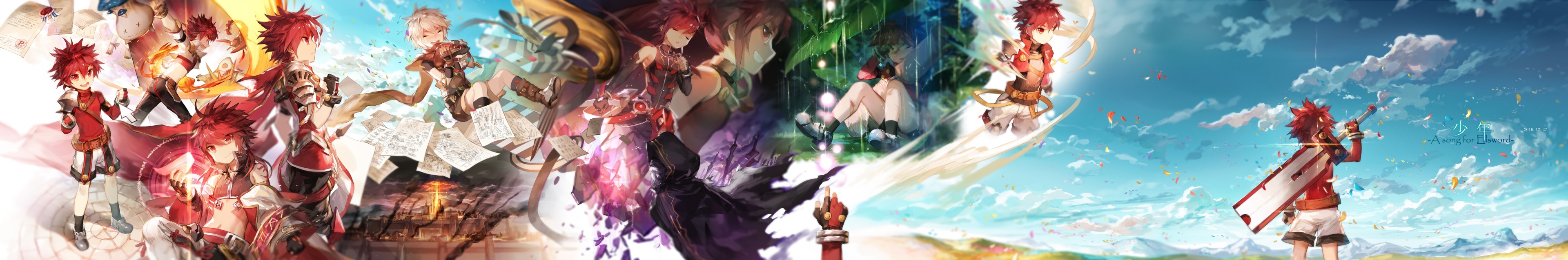 Elsword characters in a panoramic fantasy landscape HD Wallpaper