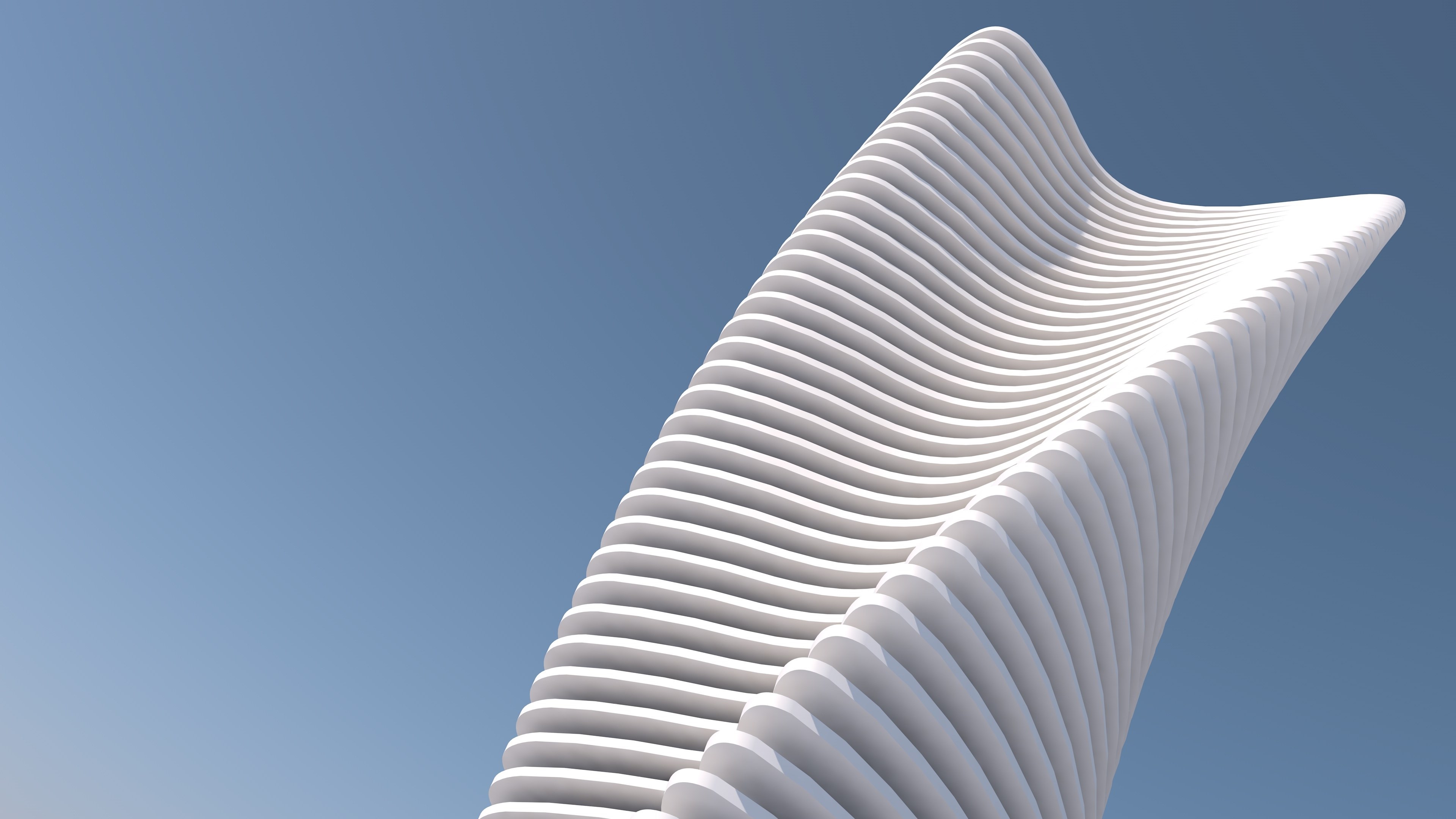 Modern white wavy architecture against blue sky 4K HD Wallpaper