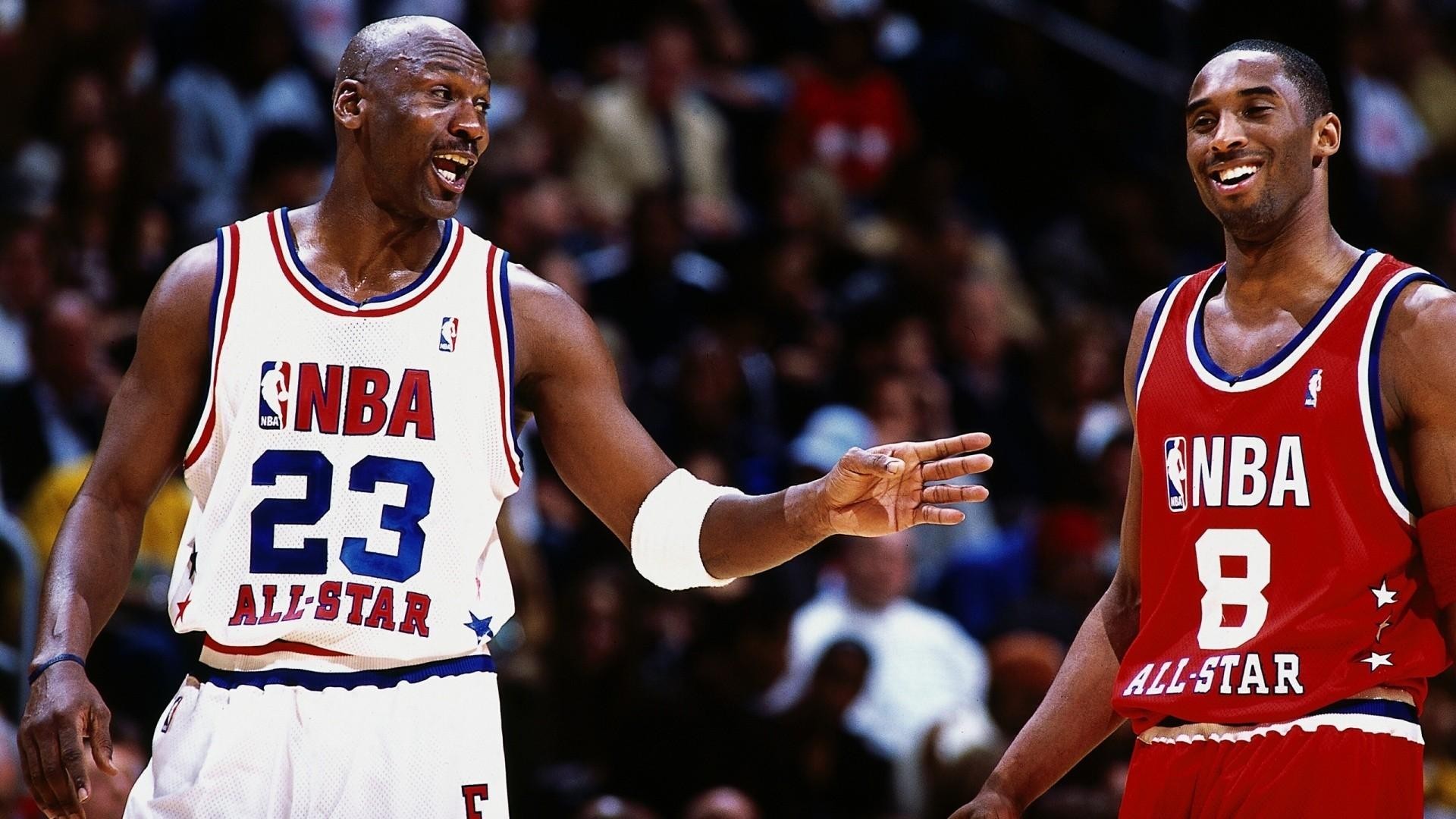 Michael Jordan and Kobe Bryant in NBA All-Star jerseys HD Wallpaper