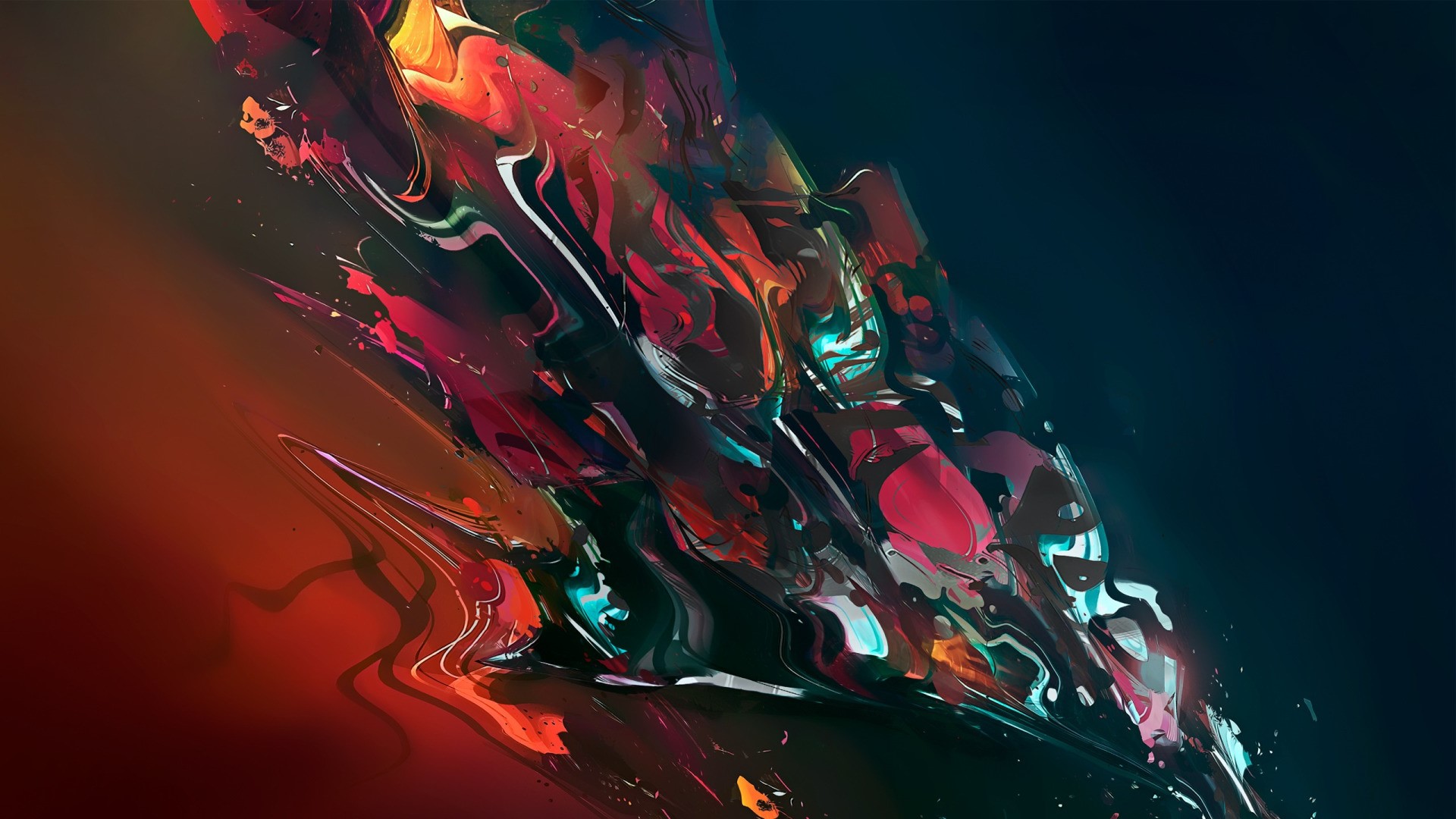 Abstract digital art with melting colorful forms HD Wallpaper