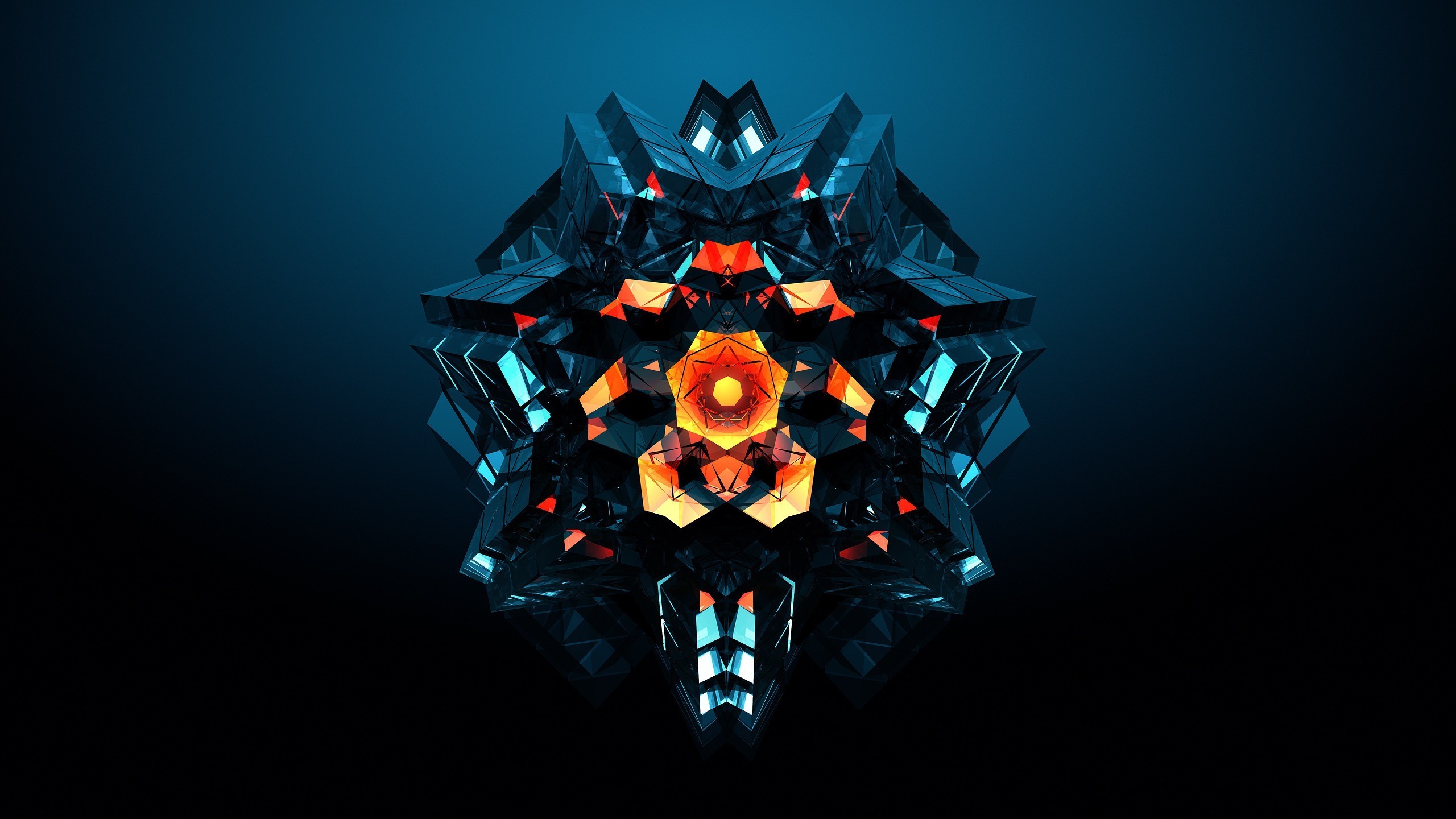 Abstract geometric digital art with glowing orange center HD Wallpaper