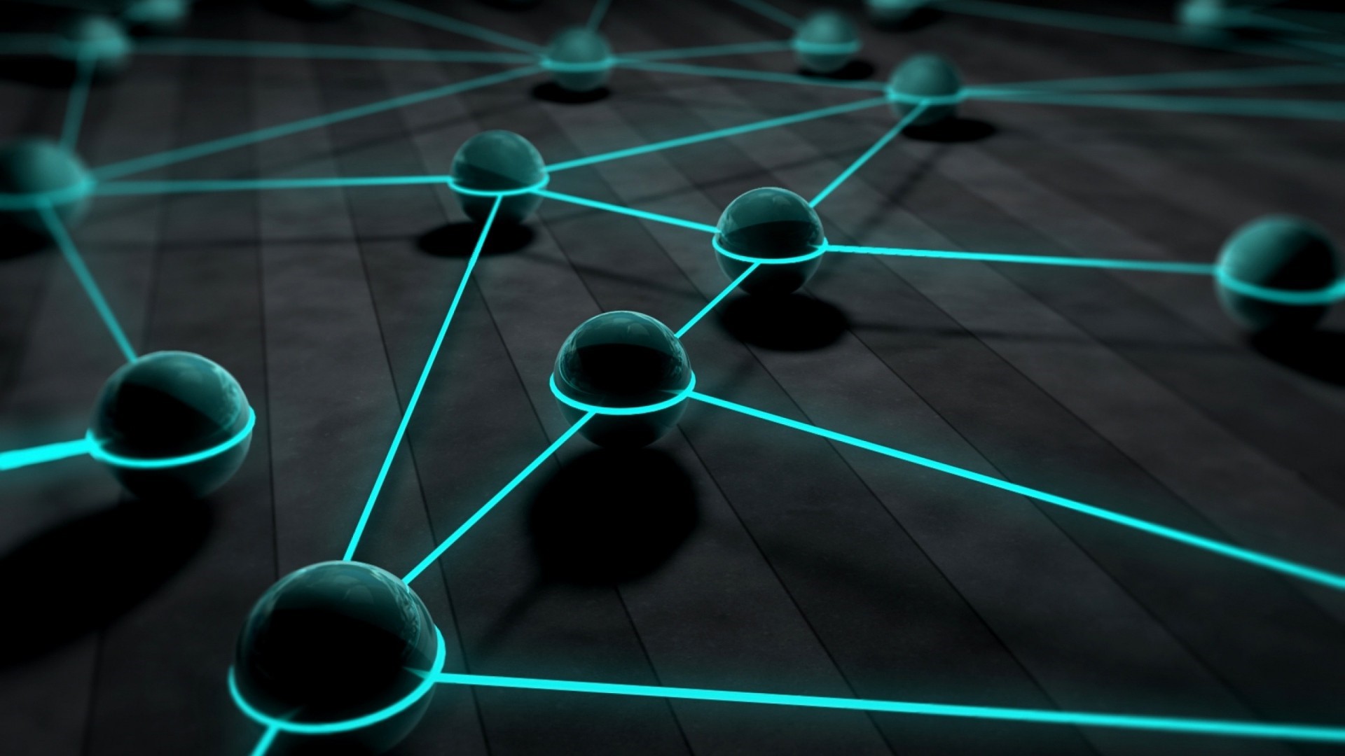 Abstract network of glowing spheres and lines HD Wallpaper