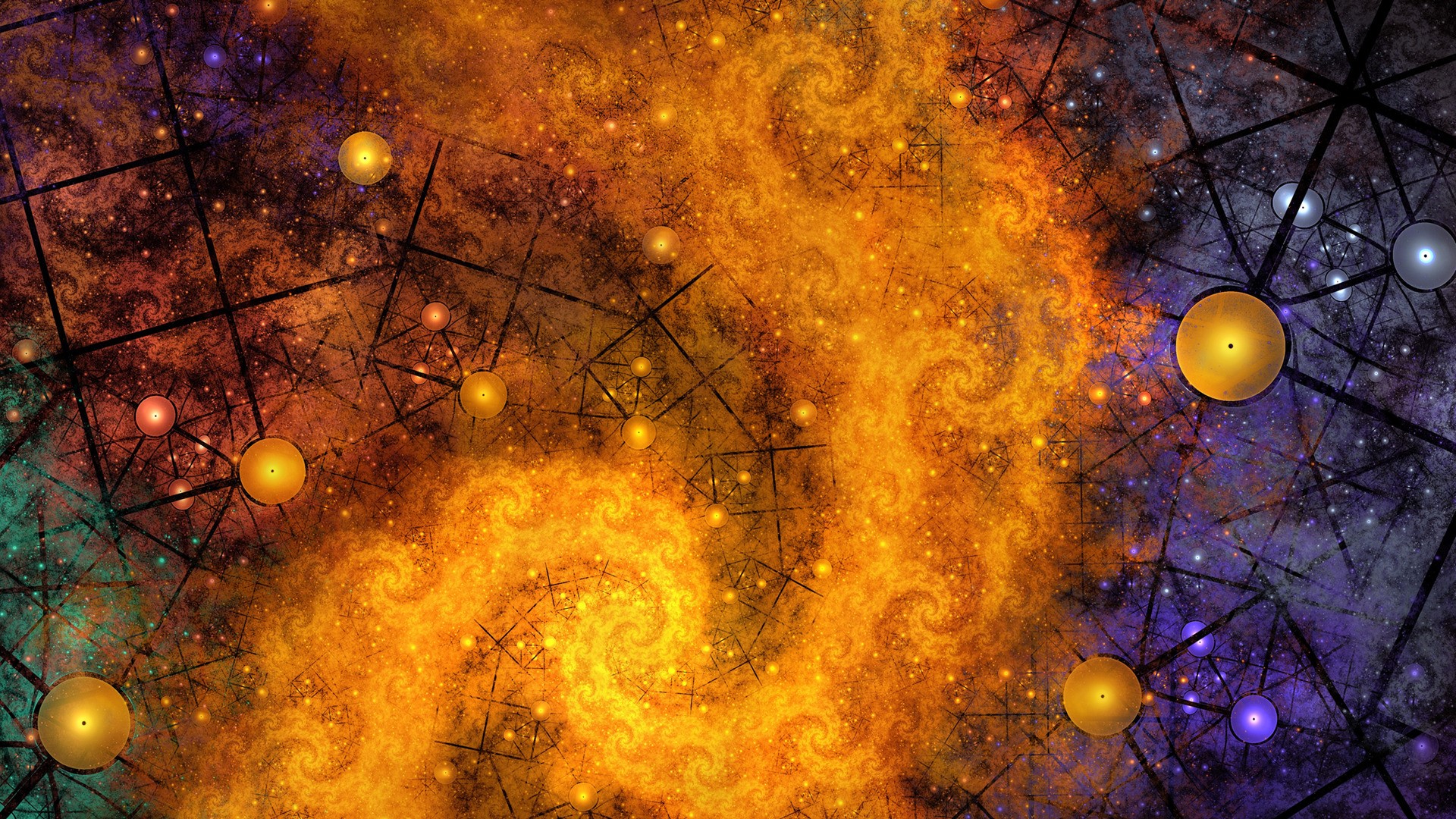 Abstract digital art with spirals and spheres HD Wallpaper