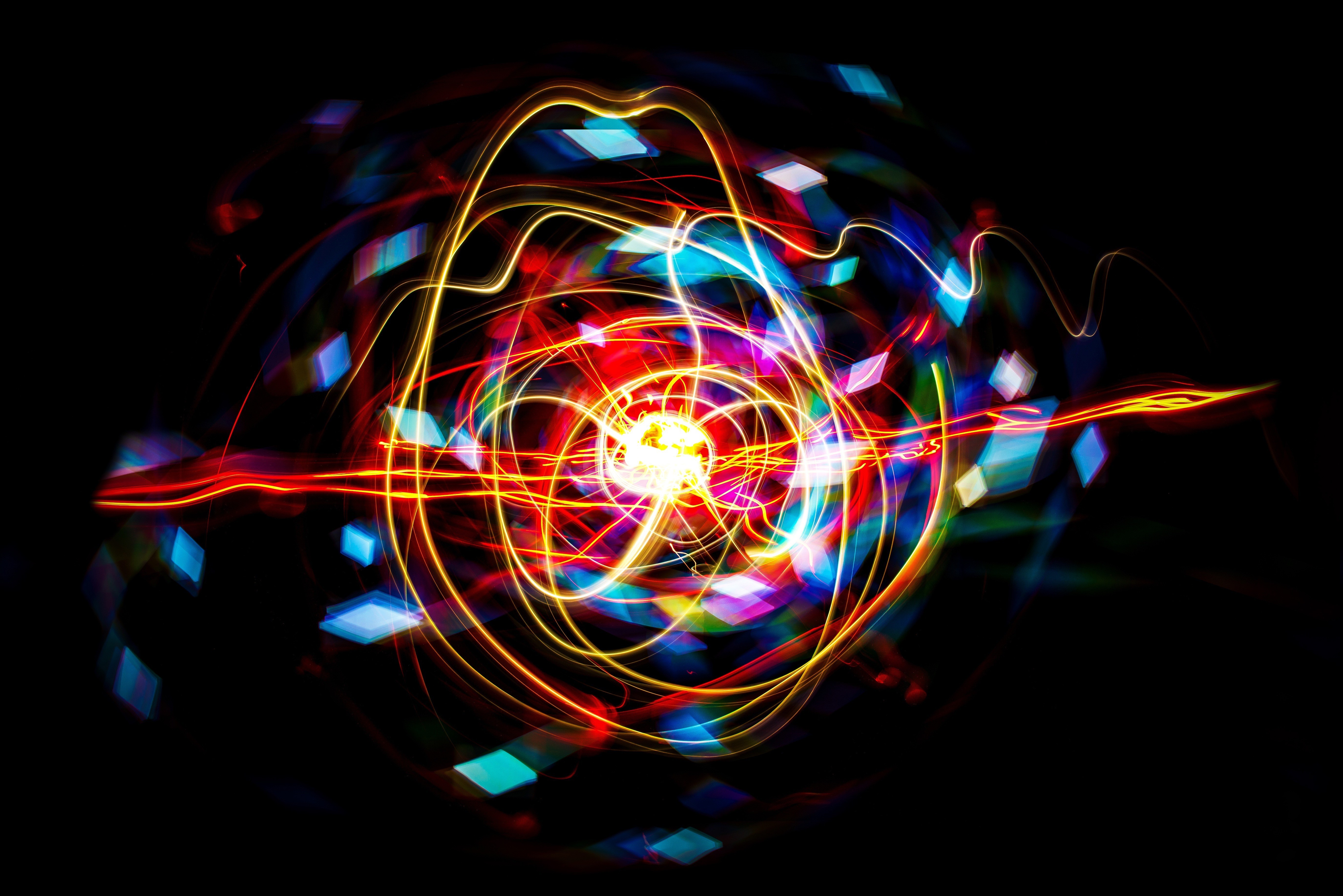 Abstract light painting with colorful diamonds and waves HD Wallpaper