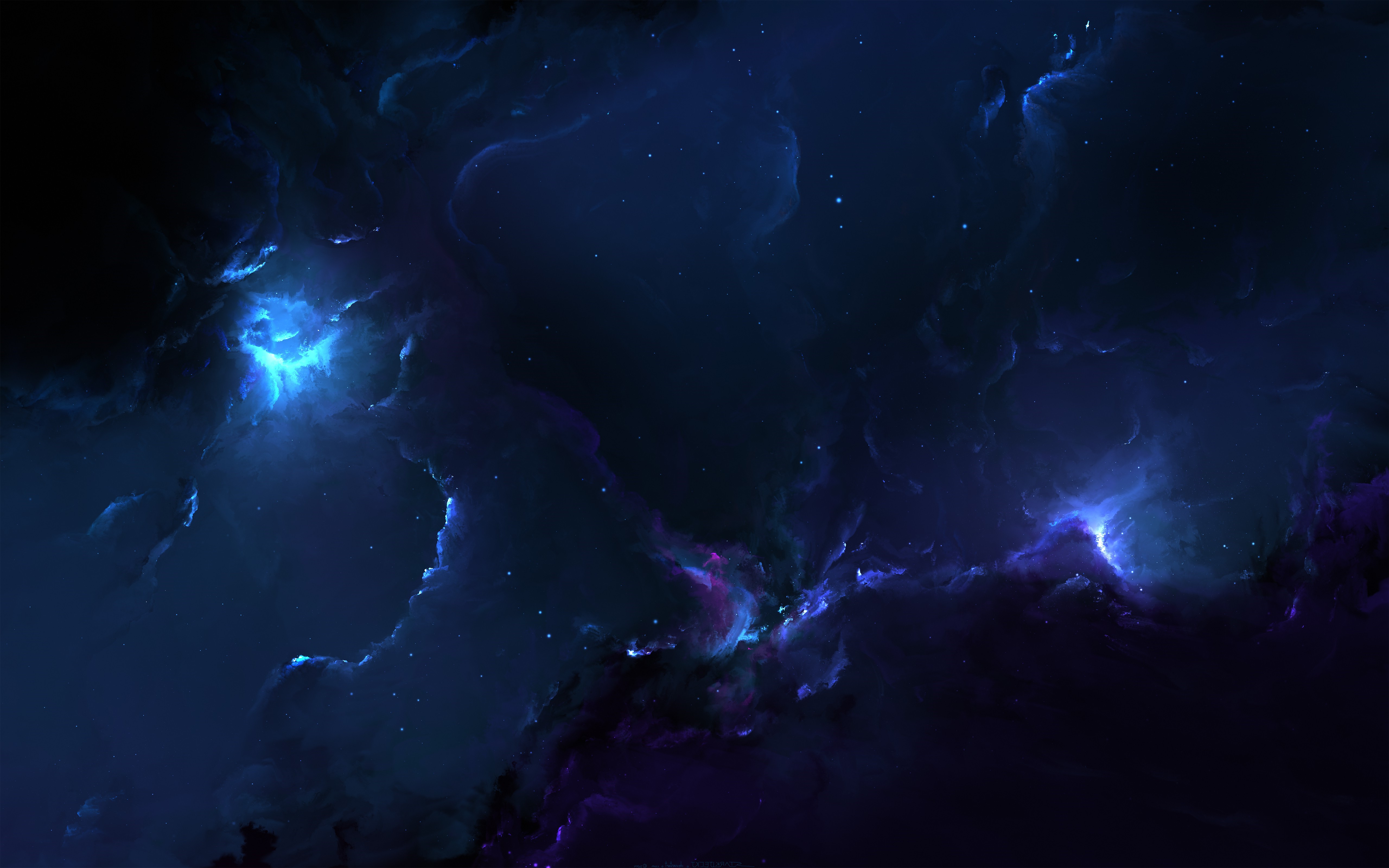 Deep Space Nebula with Blue and Purple Hues HD Wallpaper