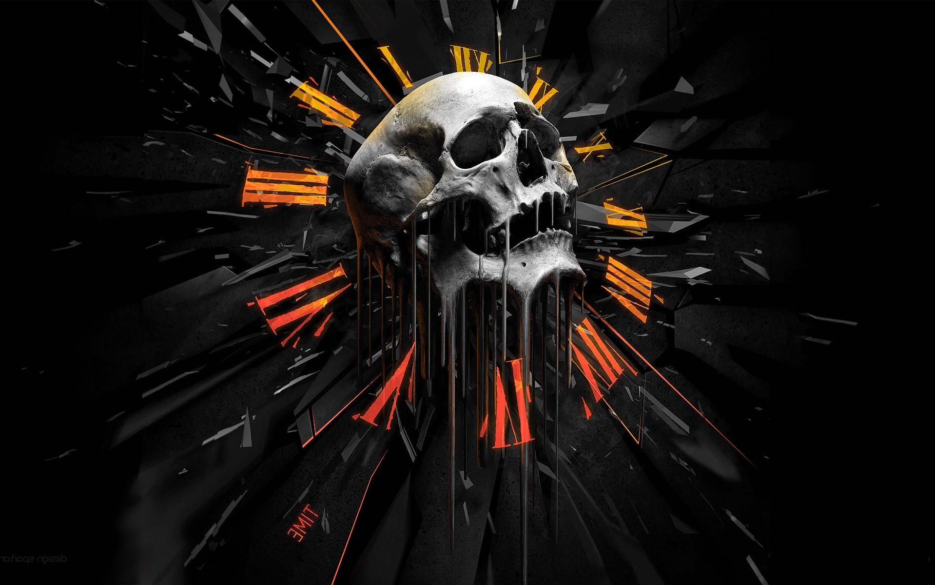 Skull with melting effect and clock elements HD Wallpaper