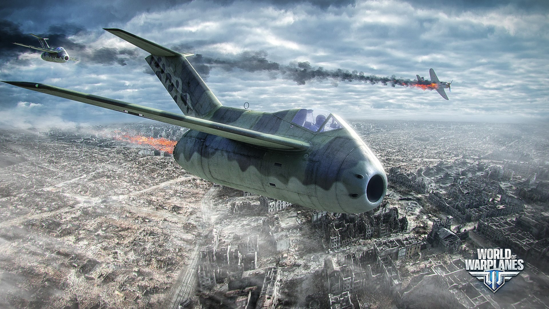 World of Warplanes: Aerial Combat Over Ruined City HD Wallpaper