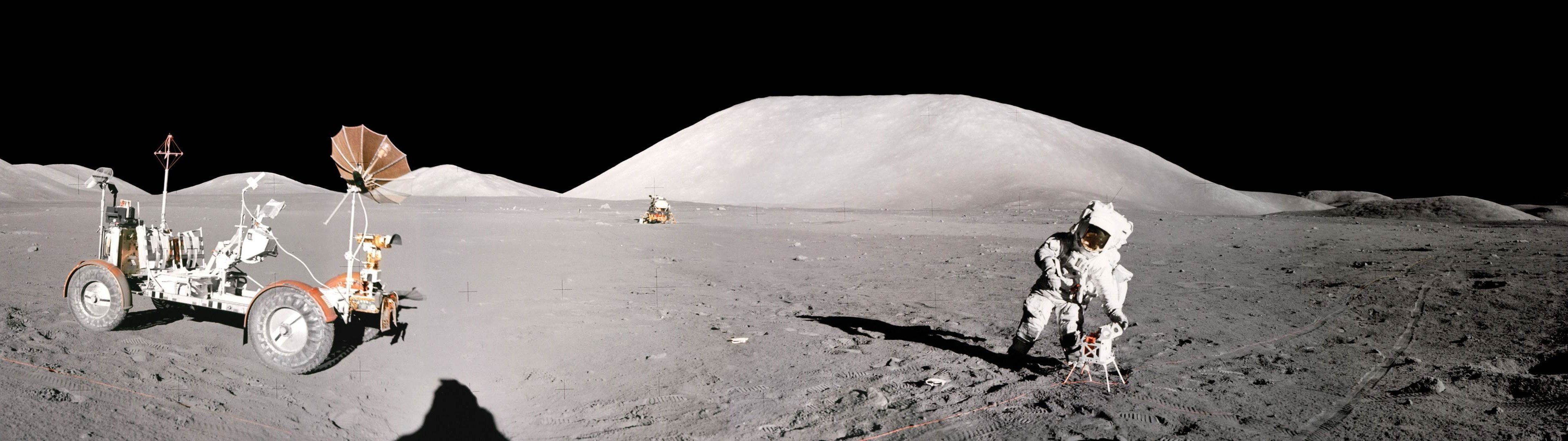 Astronaut on the Moon with Lunar Rover and Mountain HD Wallpaper