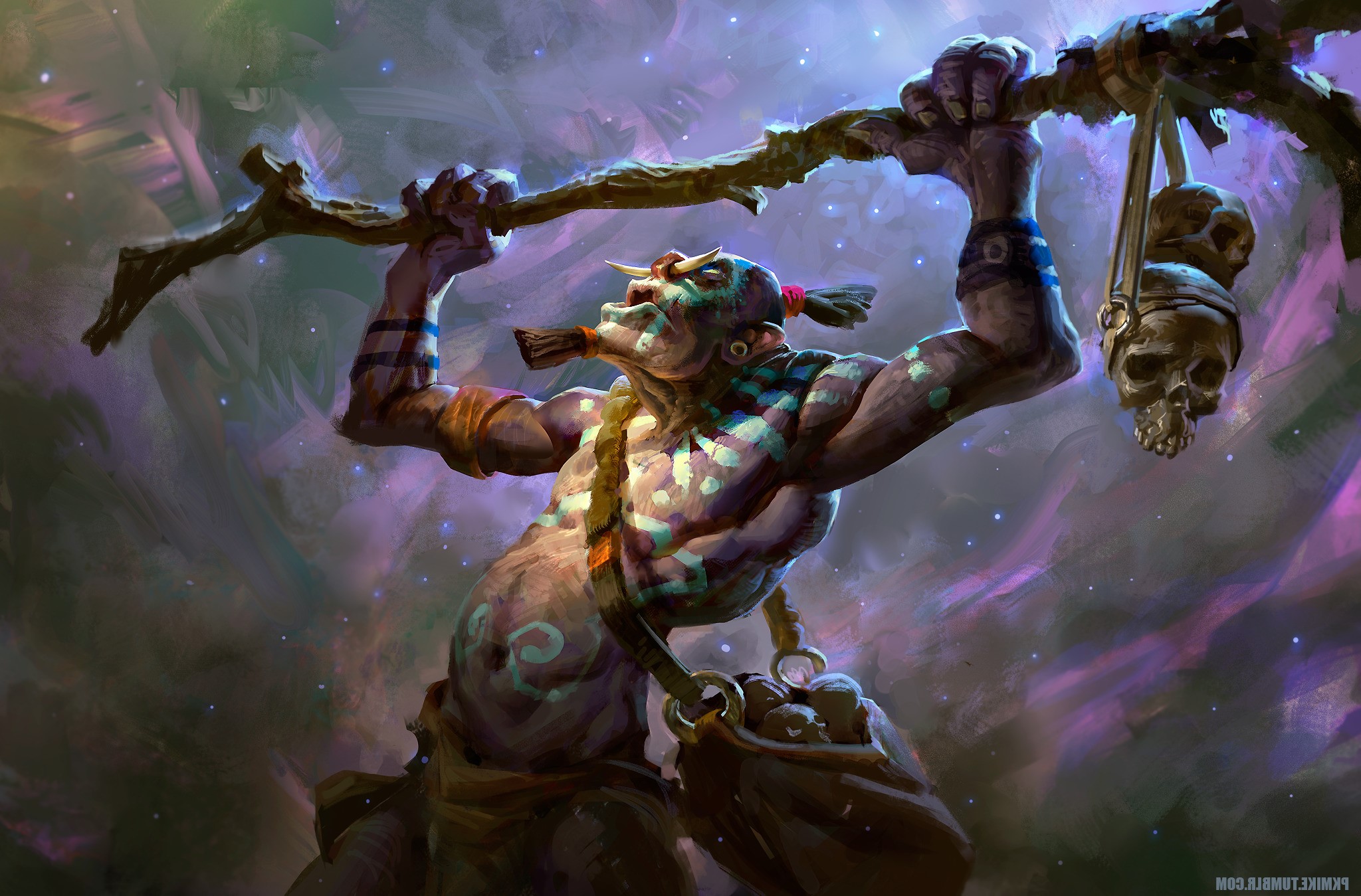 Witch Doctor from Dota 2 holding a staff with skulls HD Wallpaper