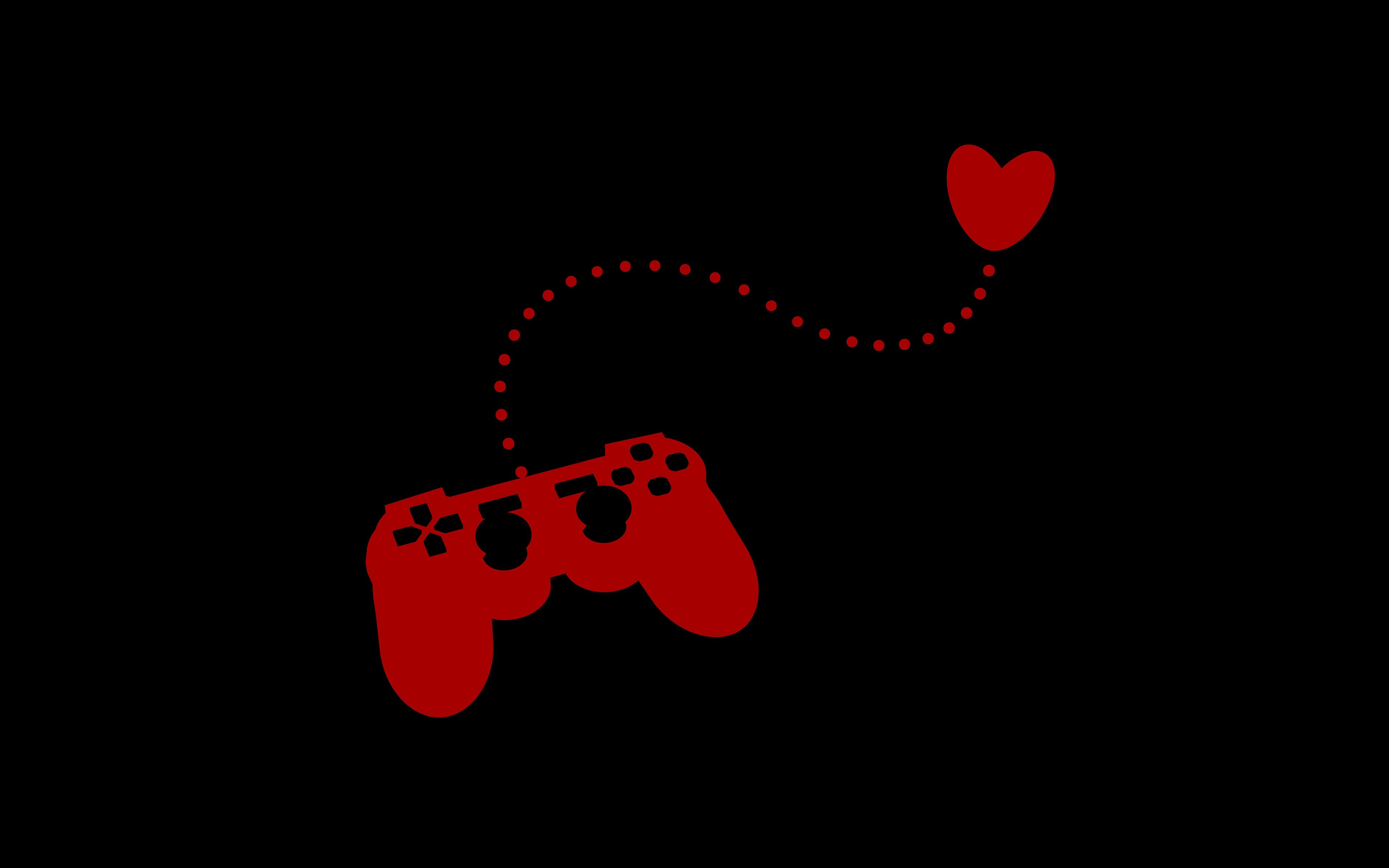 Red video game controller with heart and dotted line HD Wallpaper